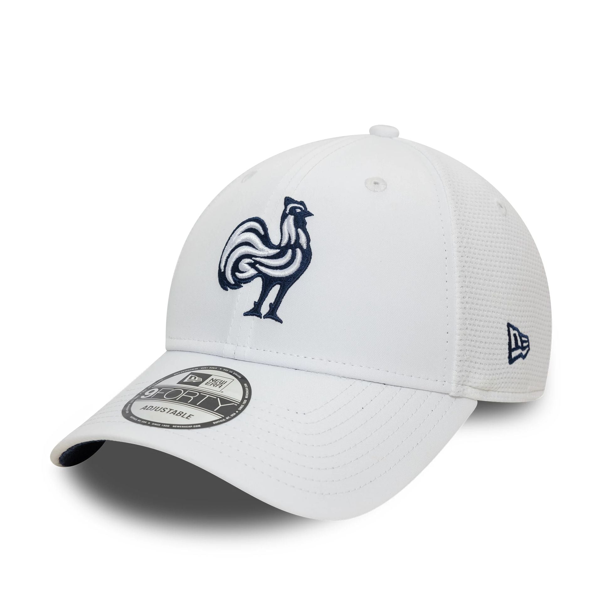 This is a French Federation Of Rugby Training Mesh White 9FORTY Adjustable Cap 1