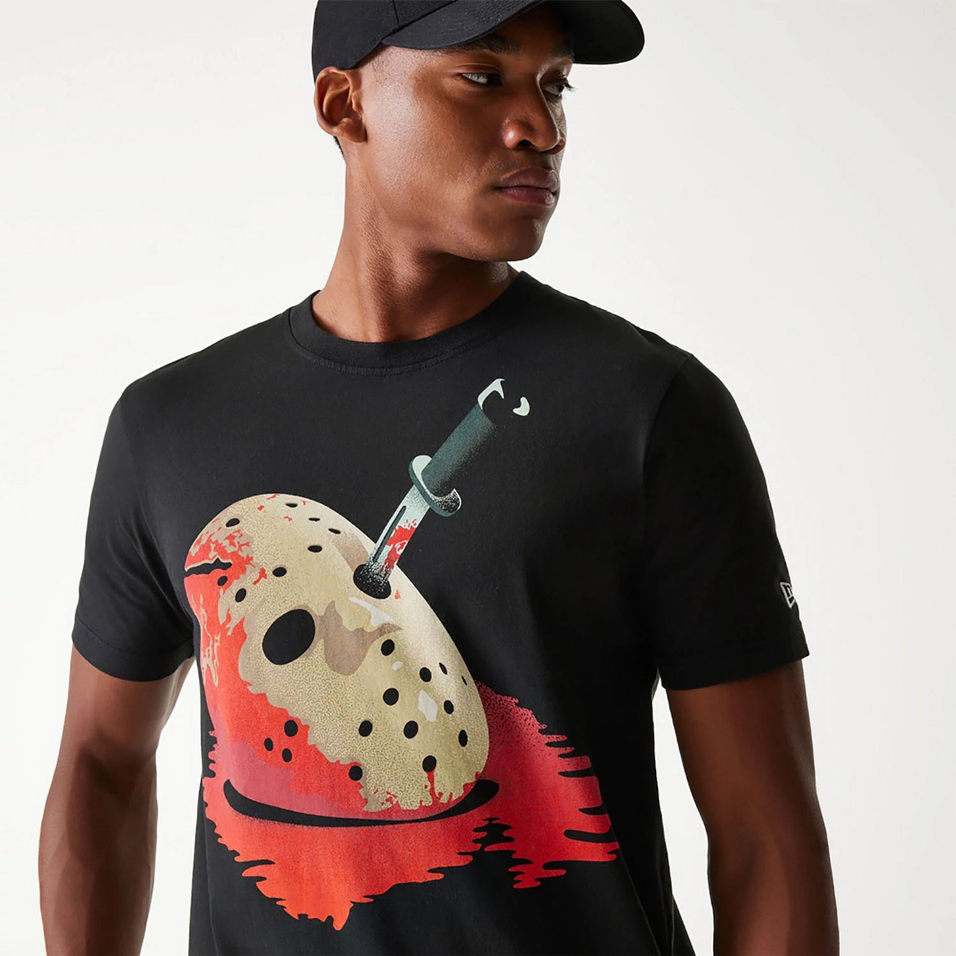 The Male model is wearing Friday The 13TH Halloween Horror Black T-Shirt 3