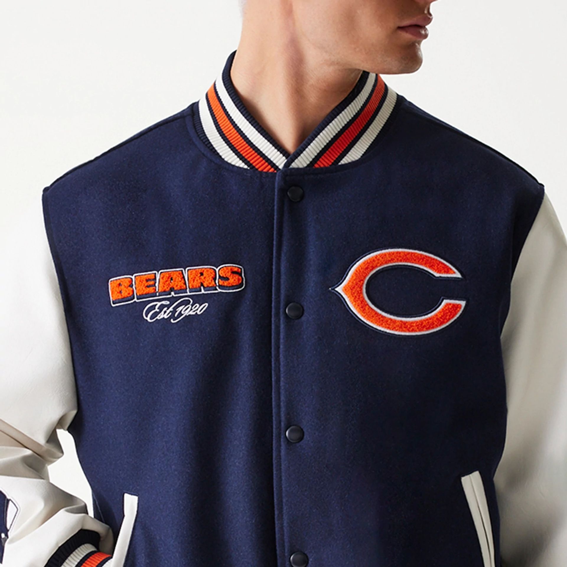 Chicago Bears Youth Letterman Jacket Size L Blue high quality Tan Sleeves Football NFL