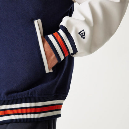 The Male model is wearing Chicago Bears NFL Navy Varsity Jacket 8