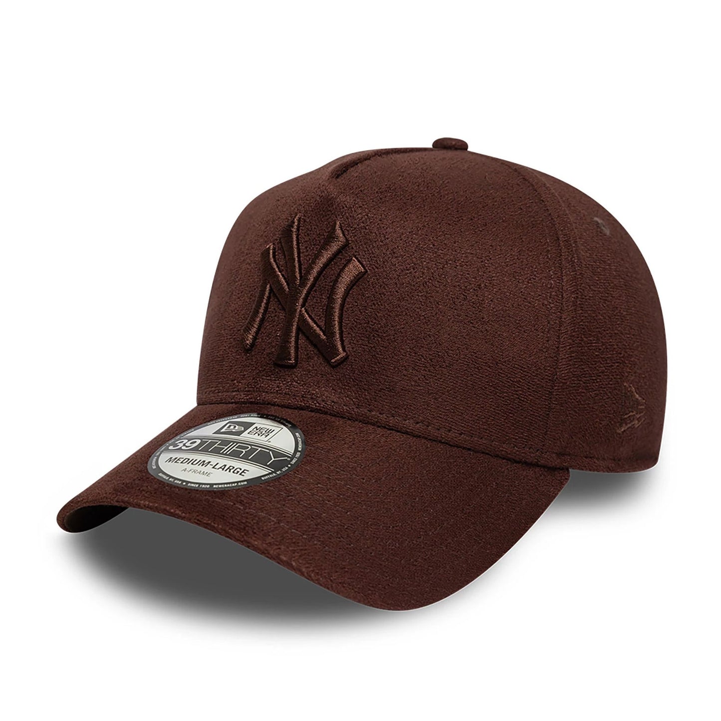 This is a New York Yankees MLB Suede Dark Brown 39THIRTY A-Frame Stretch Fit Cap 1