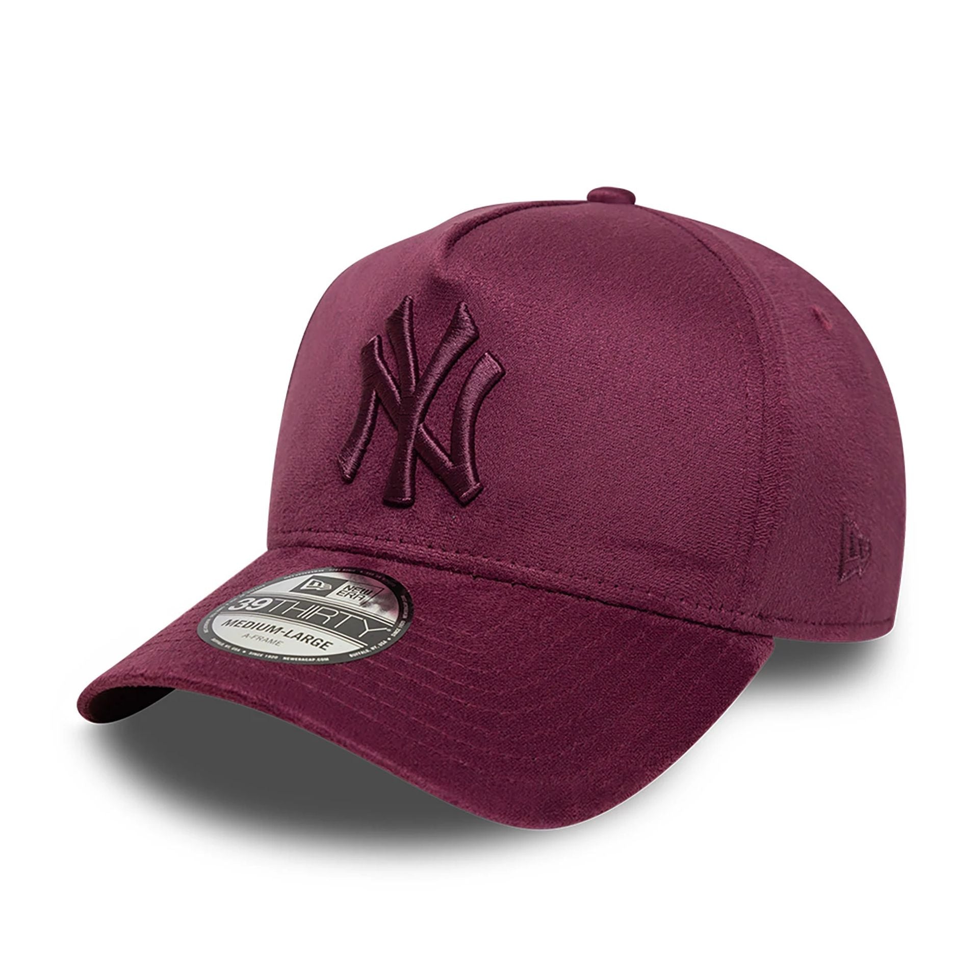 This is a New York Yankees MLB Suede Dark Purple 39THIRTY A-Frame Stretch Fit Cap 1