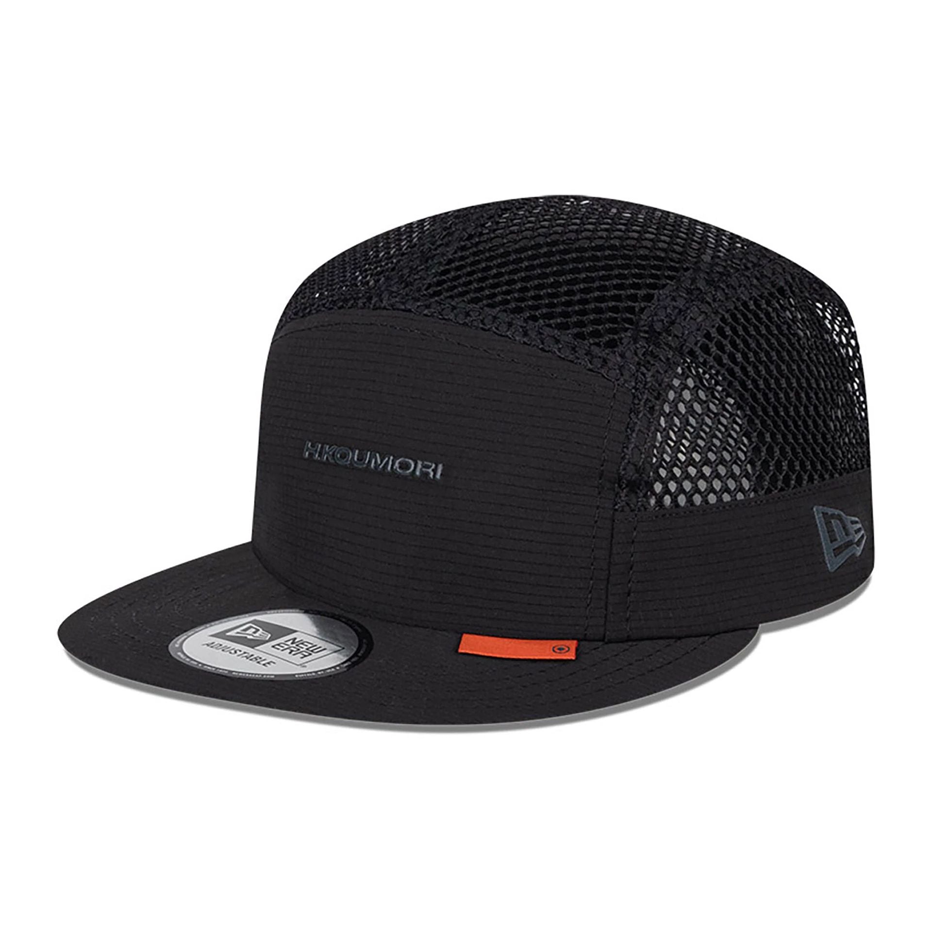 This is a Hermanos Koumori x New Era Black Camper Adjustable Cap 1