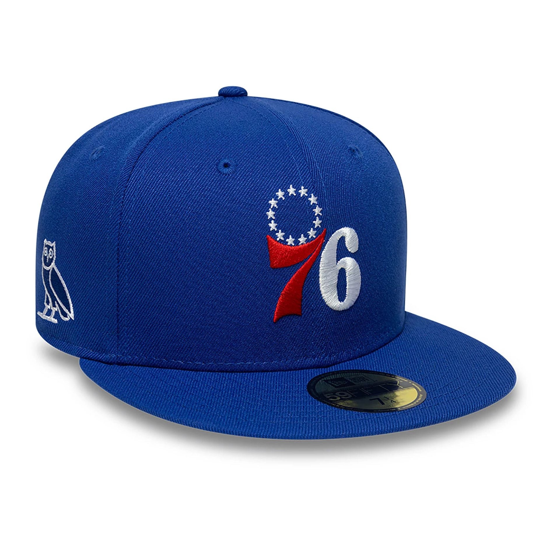 This is a Philadelphia 76ers OVO x NBA 2024 Blue 59FIFTY Fitted Cap 1