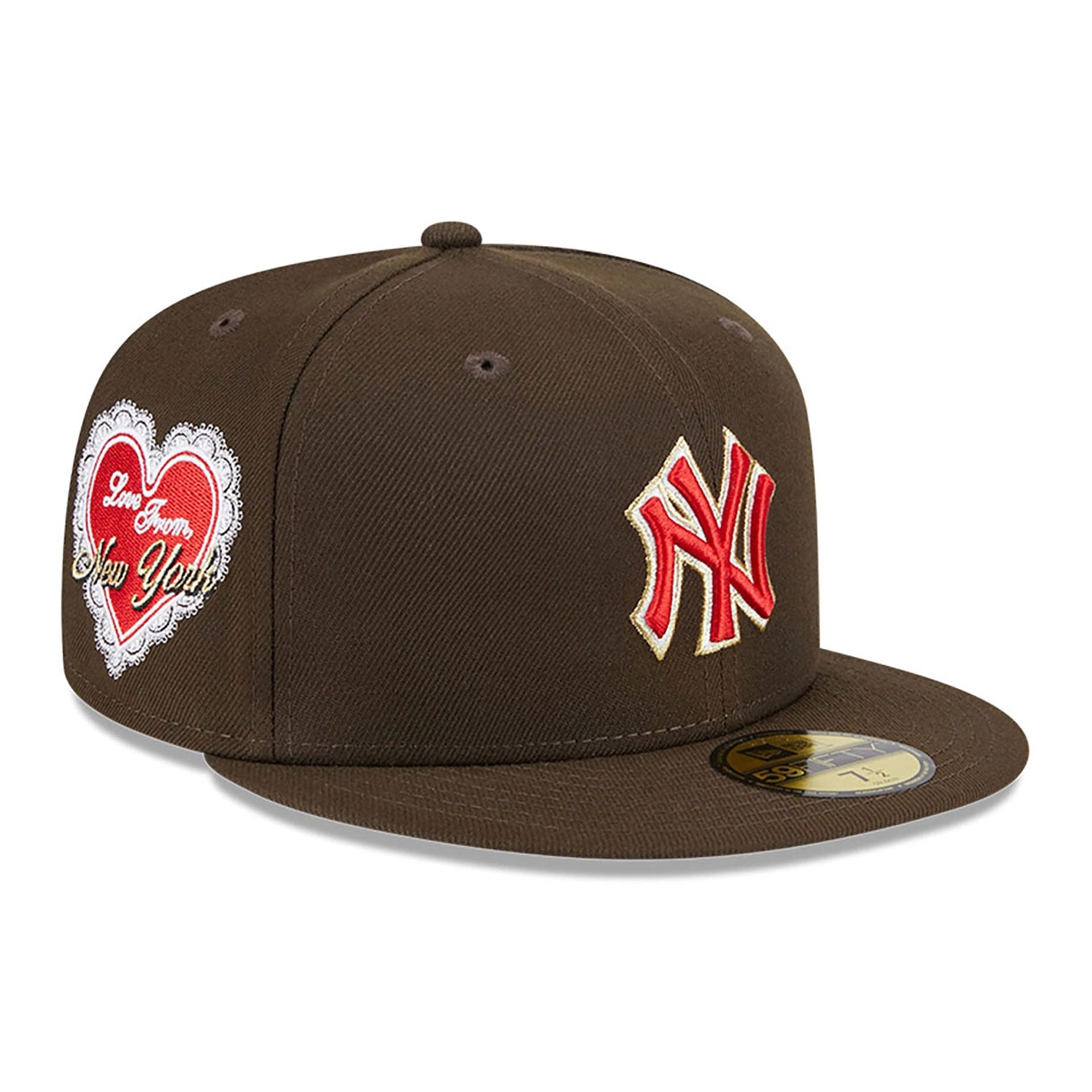 This is a New York Yankees Love From New Era Dark Brown 59FIFTY Fitted Cap 1