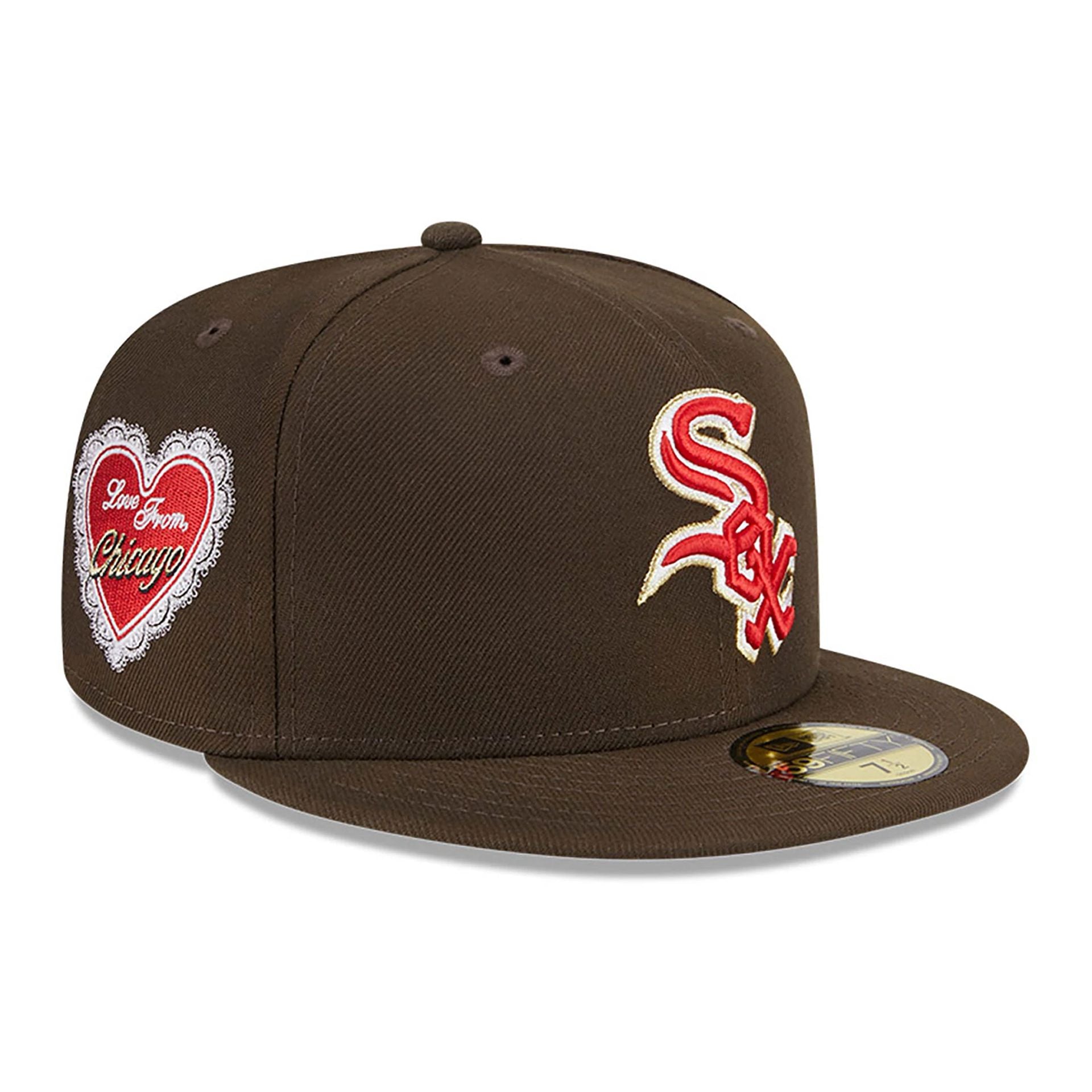 This is a Chicago White Sox Love From New Era Dark Brown 59FIFTY Fitted Cap 1