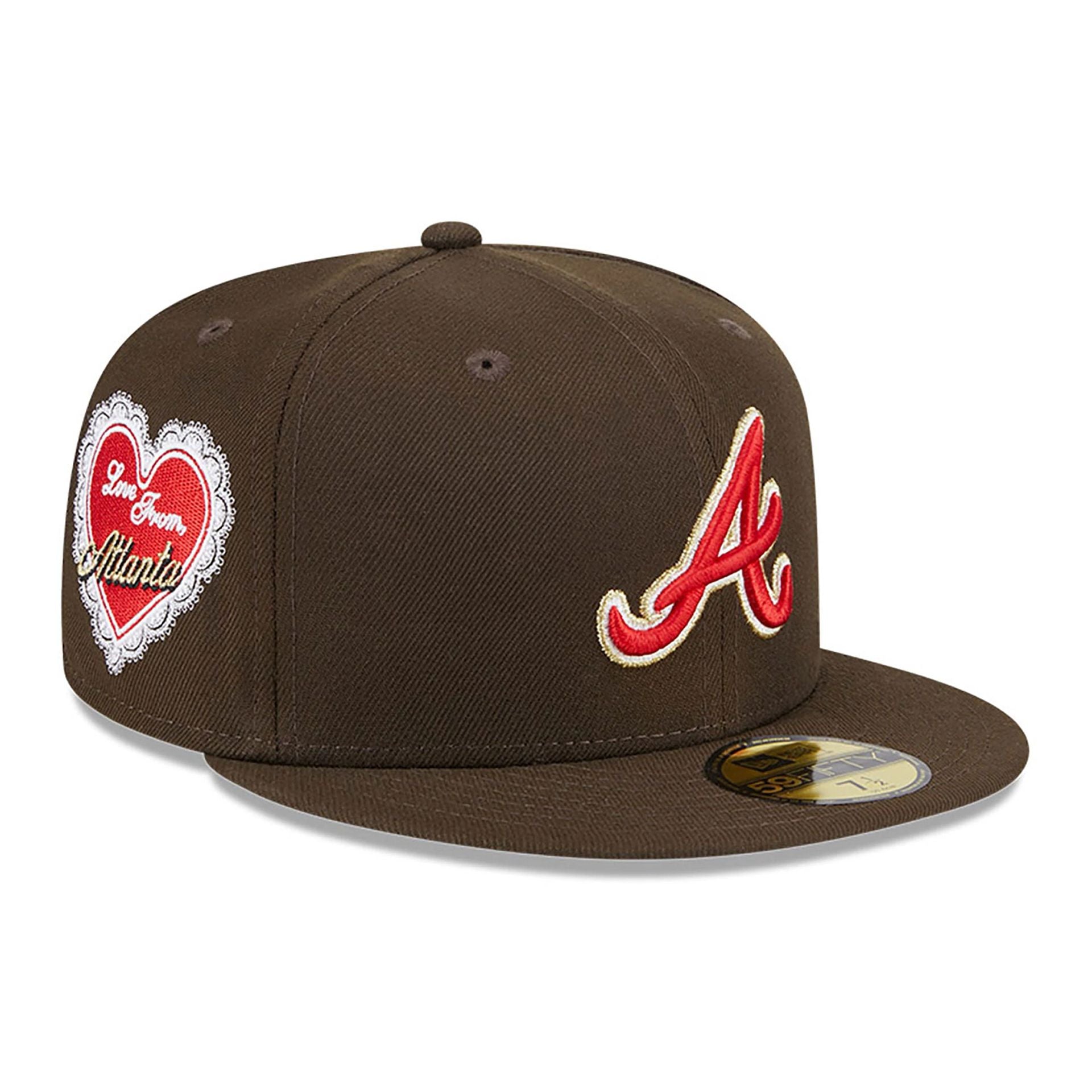 This is a Atlanta Braves Love From New Era Dark Brown 59FIFTY Fitted Cap 1