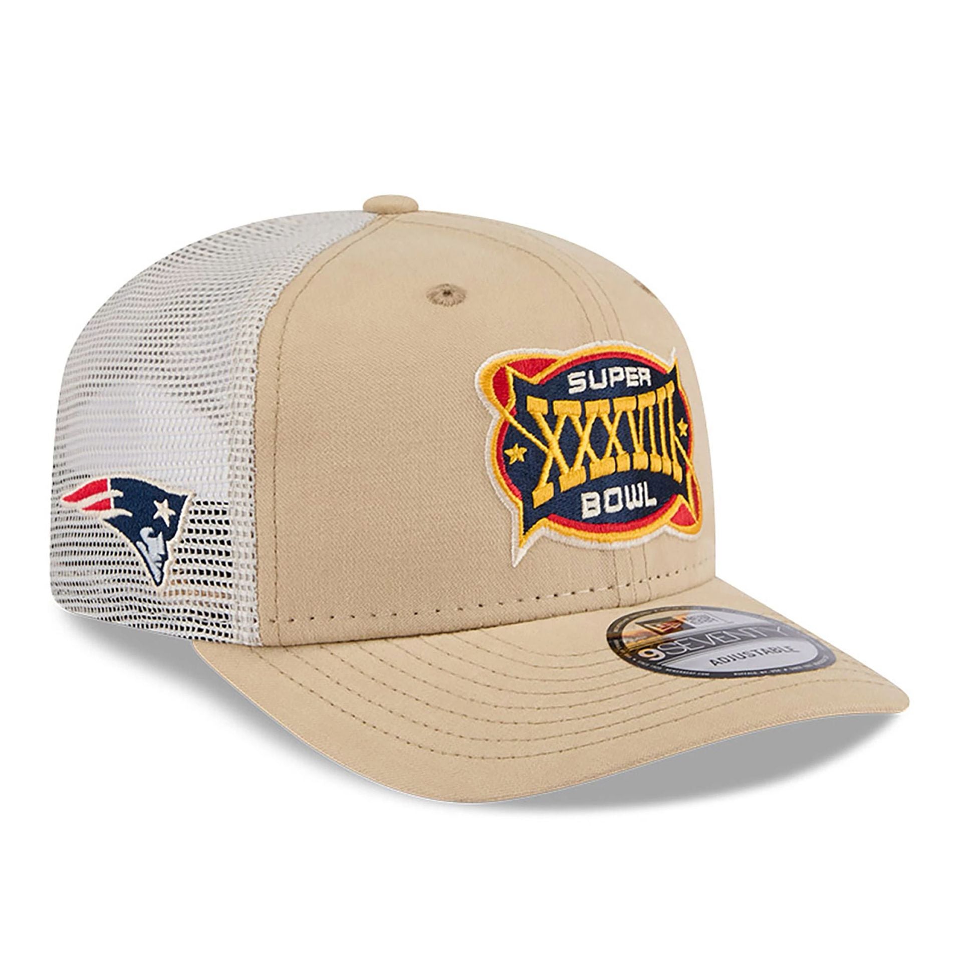 This is a New England Patriots NFL Champions Beige 9SEVENTY Stretch Snap Adjustable Cap 1