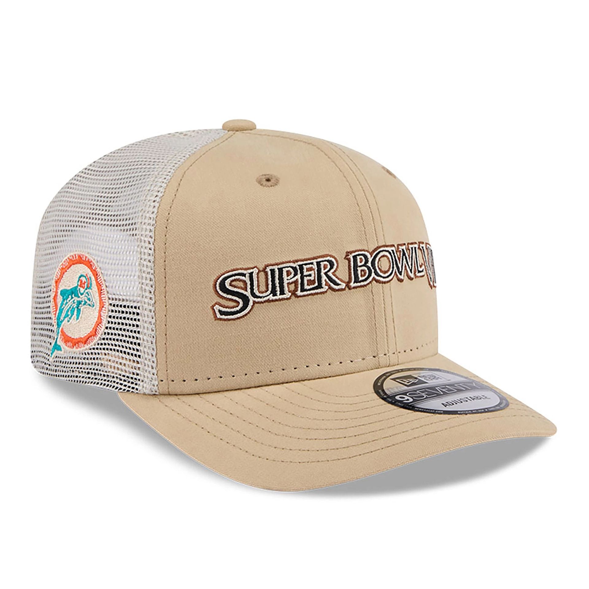 This is a Miami Dolphins NFL Champions Beige 9SEVENTY Stretch Snap Adjustable Cap 1