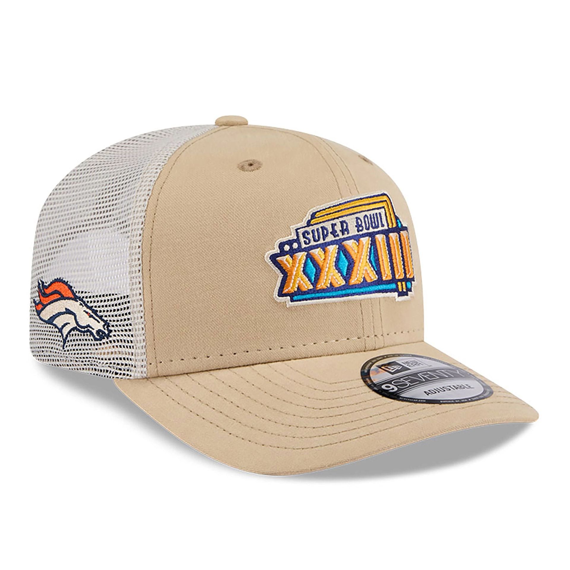 This is a Denver Broncos NFL Champions Beige 9SEVENTY Stretch Snap Adjustable Cap 1