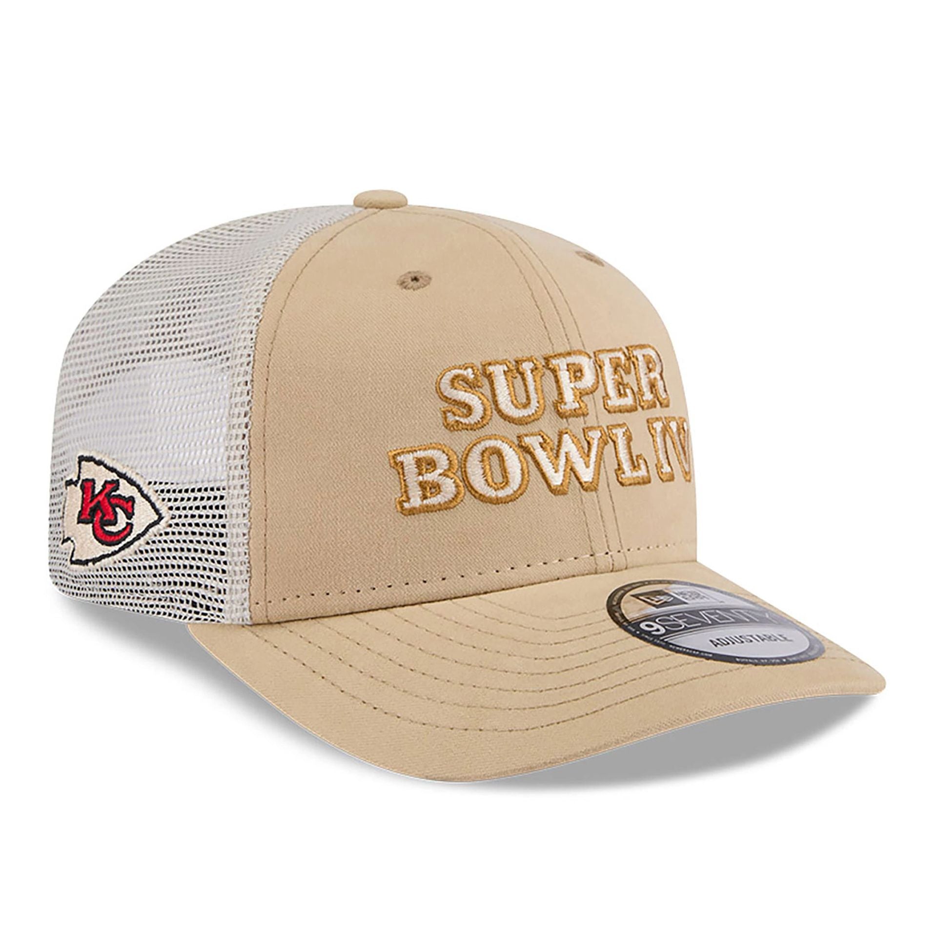 This is a Kansas City Chiefs NFL Champions Beige 9SEVENTY Stretch Snap Adjustable Cap 1