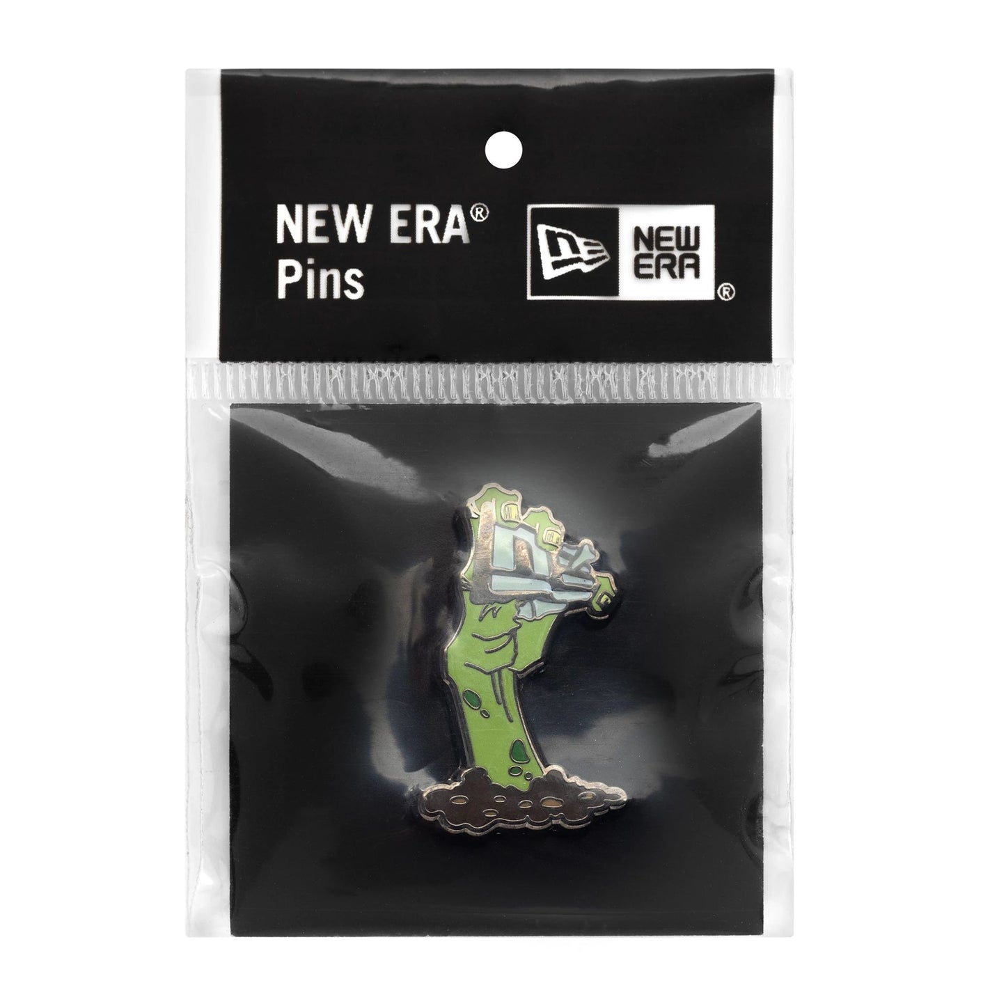 This is a New Era Halloween Zombie Hand Green Pin Badge 3