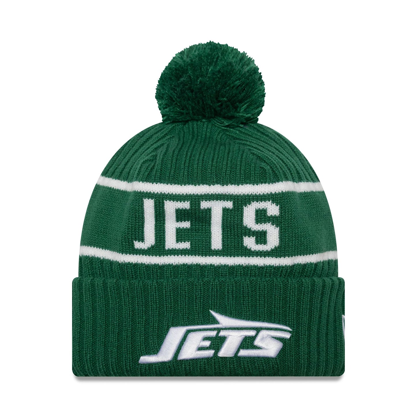 This is a New York Jets NFL International Series Games London 2024 Green Sportknit Beanie Hat 1