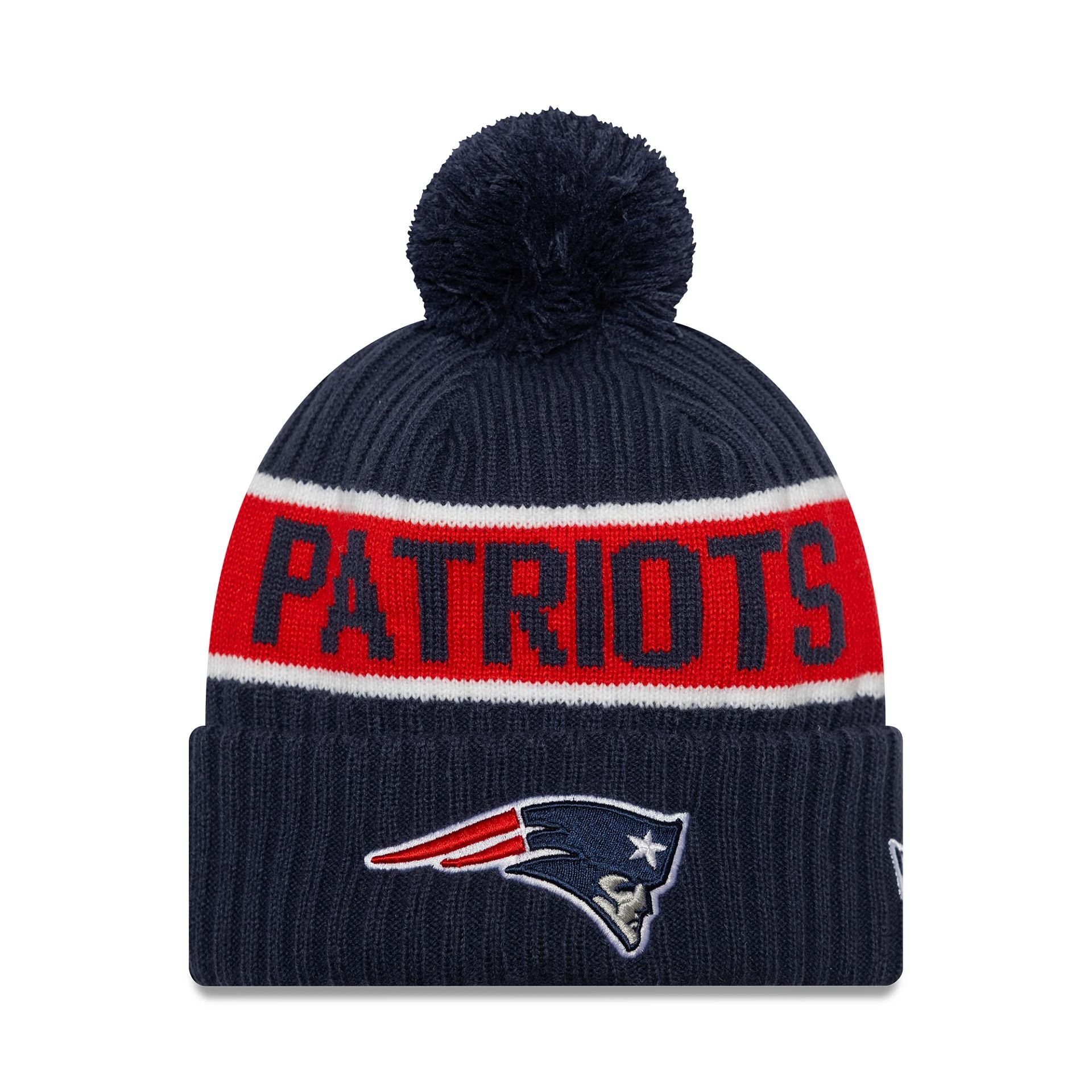 This is a New England Patriots NFL International Series Games London 2024 Navy Sportknit Beanie Hat 1