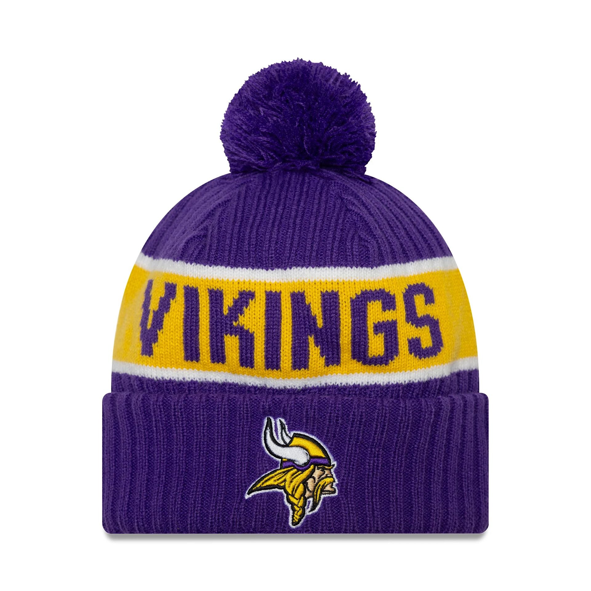 This is a Minnesota Vikings NFL International Series Games London 2024 Purple Sportknit Beanie Hat 1