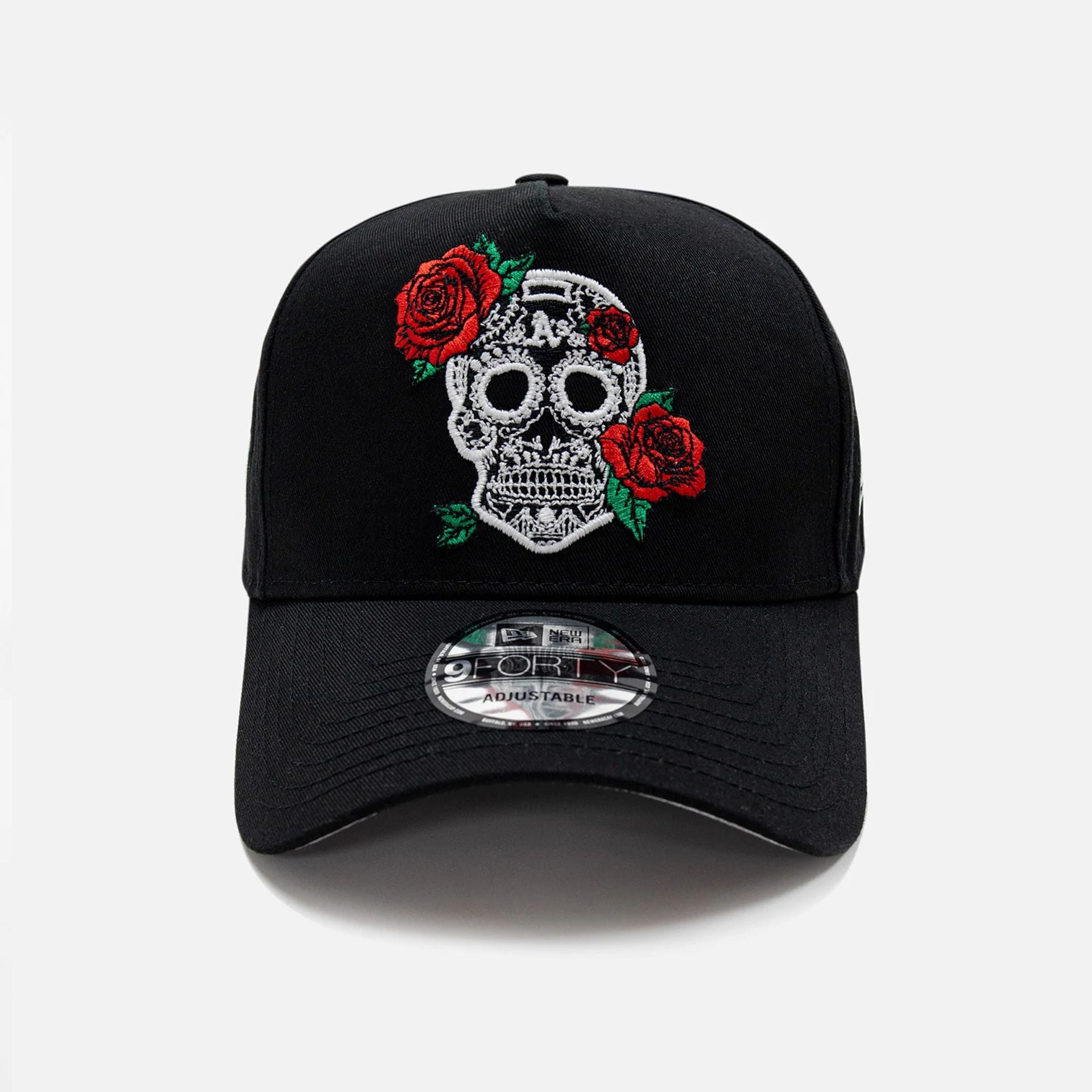 This is a Oakland Athletics Glow In The Dark Sugar Skull Black 9FORTY E-Frame Adjustable Cap 3