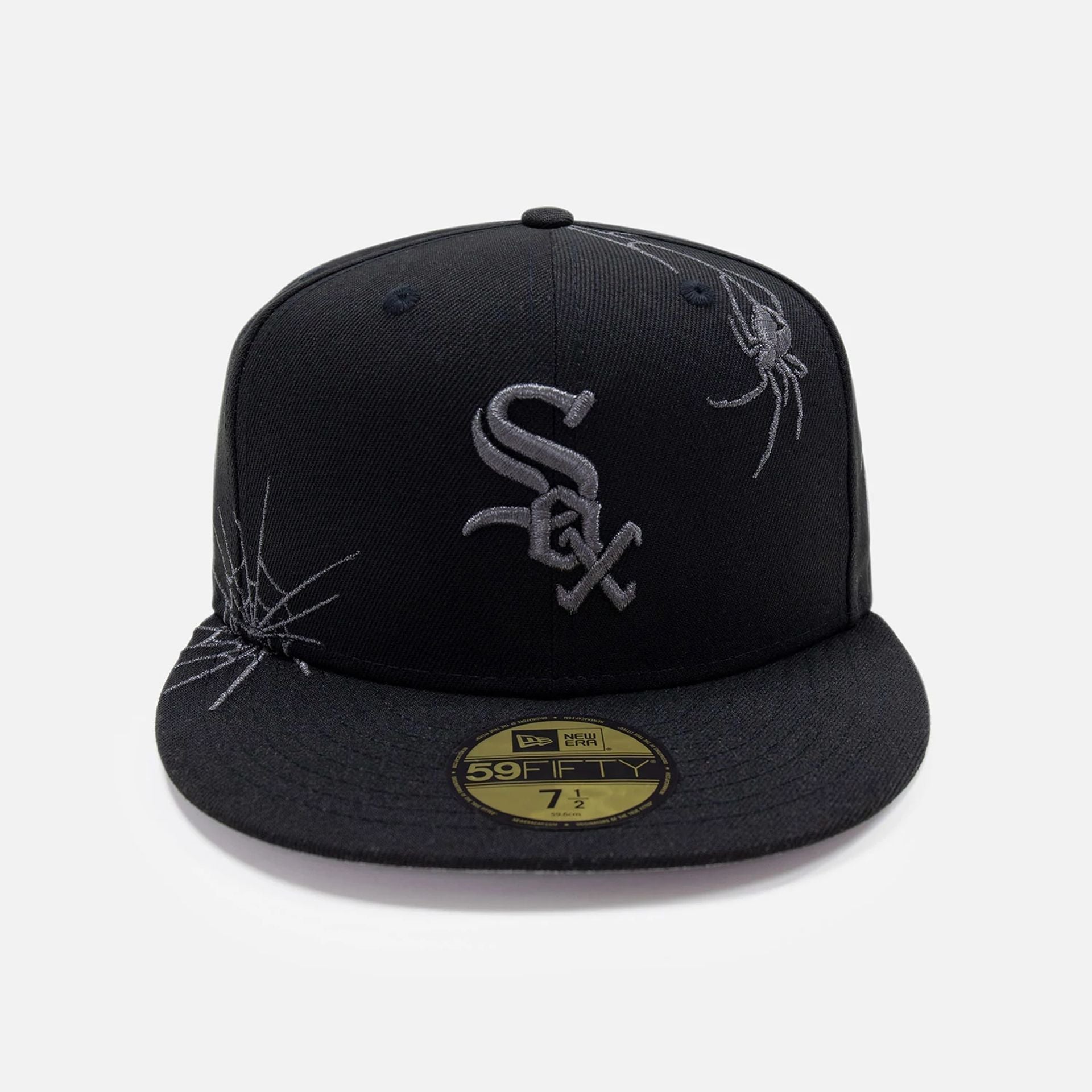 This is a Chicago White Sox Halloween Spider Web Black 59FIFTY Fitted Cap 2