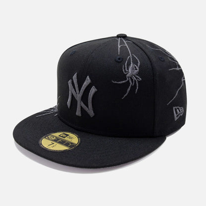 This is a New York Yankees Halloween Spider Web Black 59FIFTY Fitted Cap 1