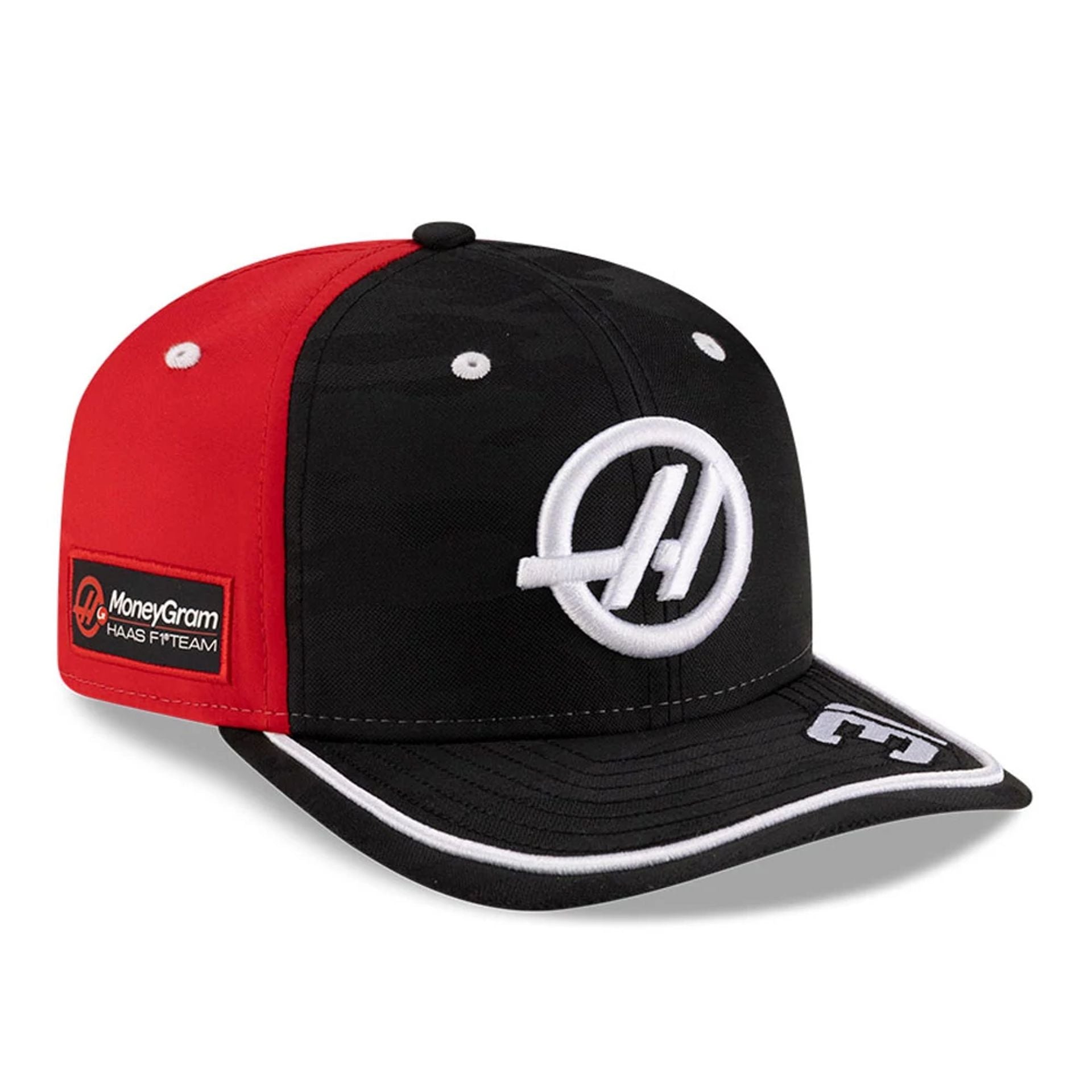 This is a MoneyGram Haas F1 Replica Esteban Ocon Camo Black 9SEVENTY Stretch Snap Adjustable Cap 1