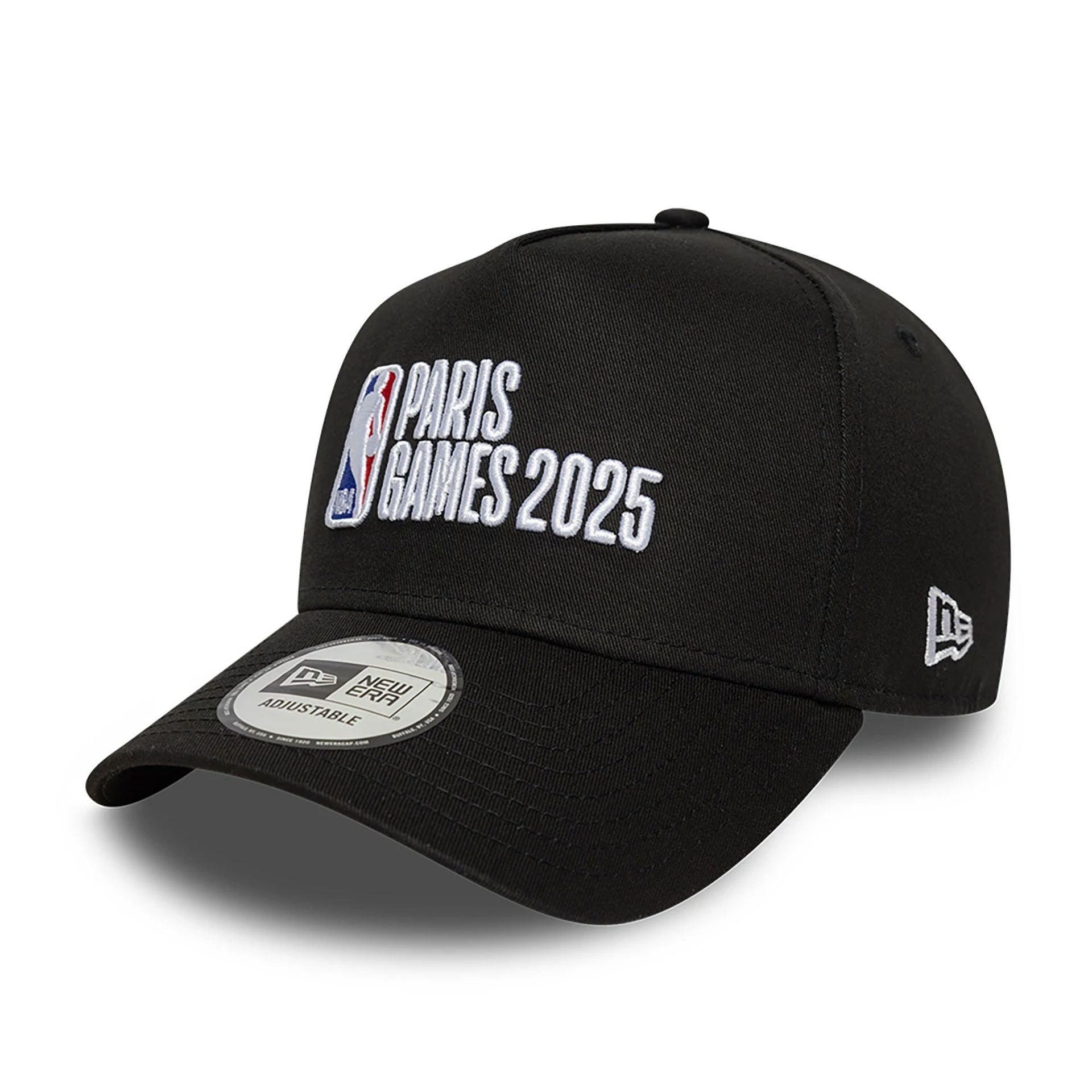 This is a NBA Paris Games 2025 Black 9FORTY E-Frame Adjustable Cap 1