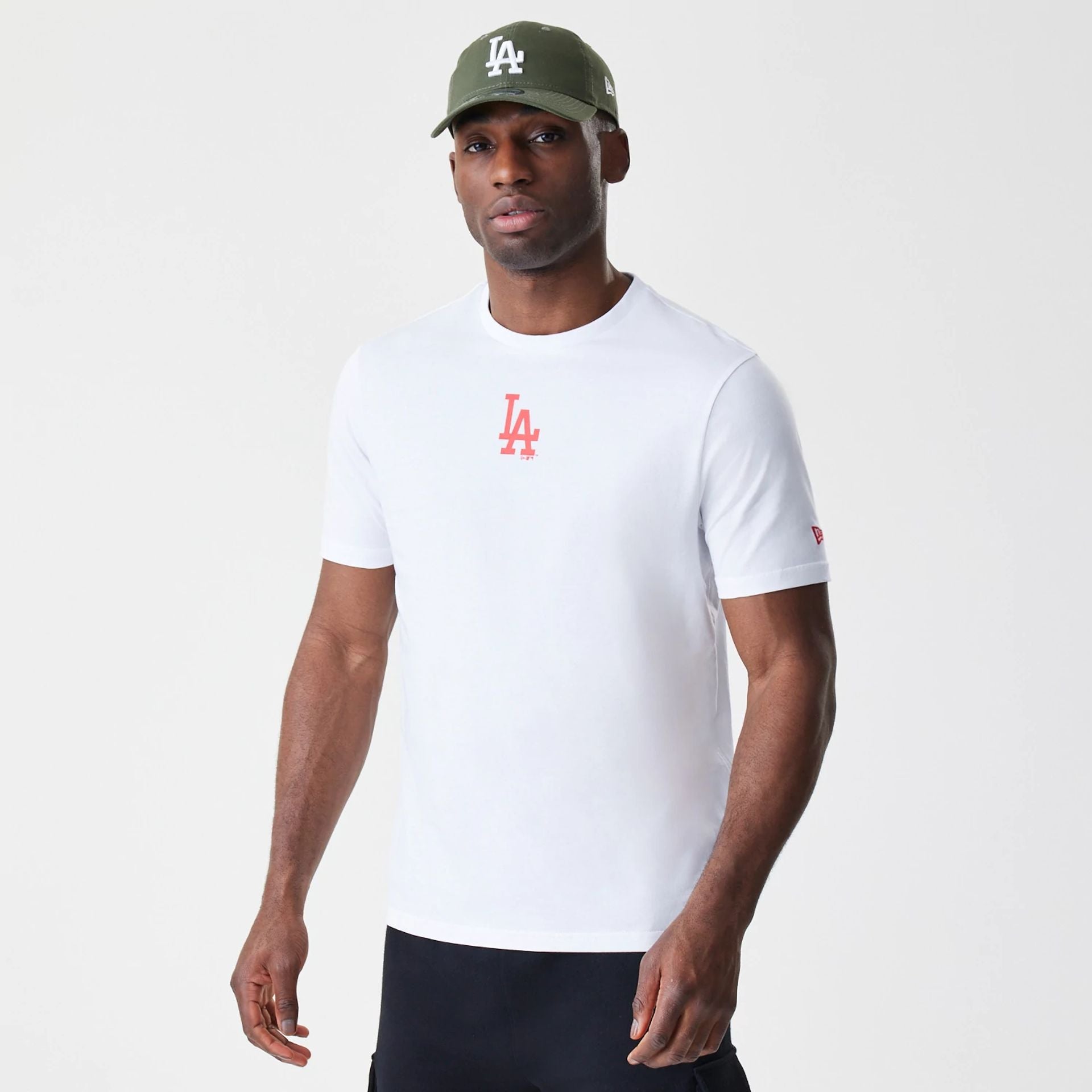 The Male model is wearing LA Dodgers MLB Logo White T-Shirt 1