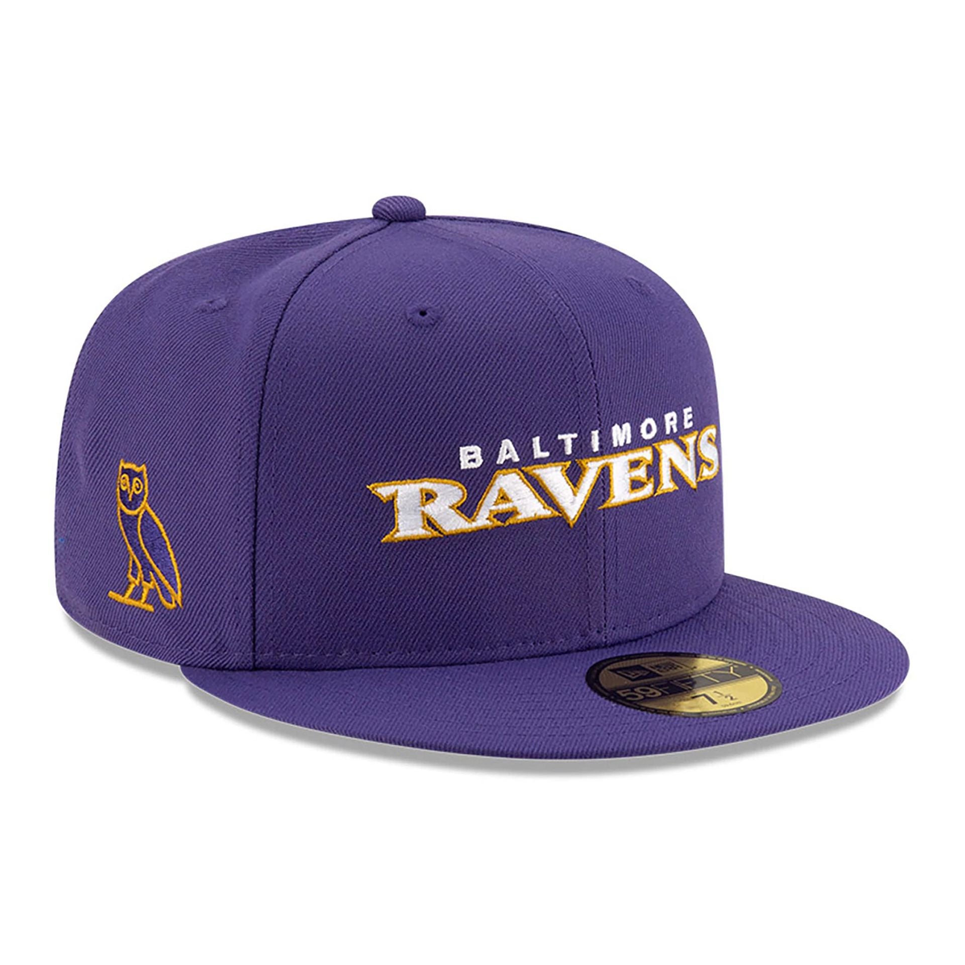 This is a Baltimore Ravens OVO x NFL Purple 59FIFTY Fitted Cap 1