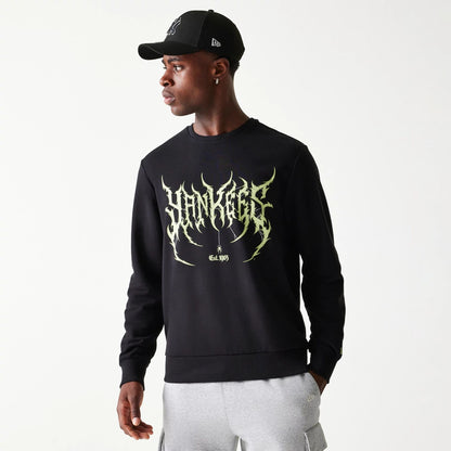 The Male model is wearing New York Yankees MLB Glow Black Crewneck Sweater 1