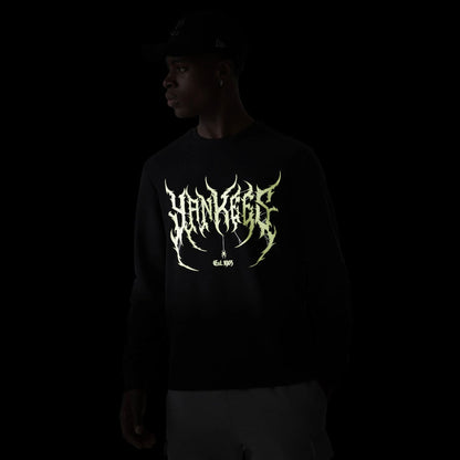 The Male model is wearing New York Yankees MLB Glow Black Crewneck Sweater 2