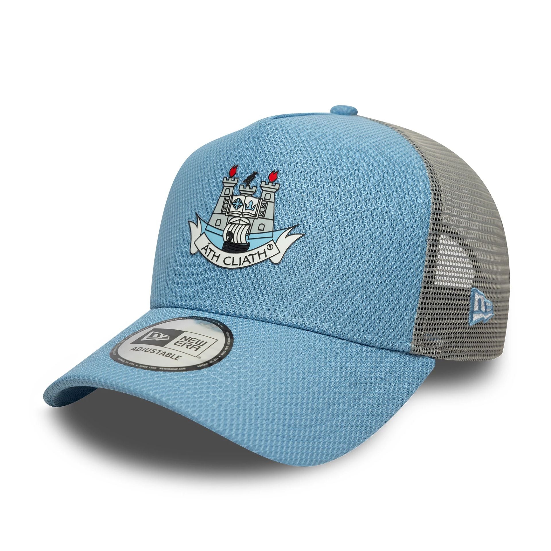 This is a Dublin GAA Pastel Blue 9FORTY A-Frame Trucker Adjustable Cap 1