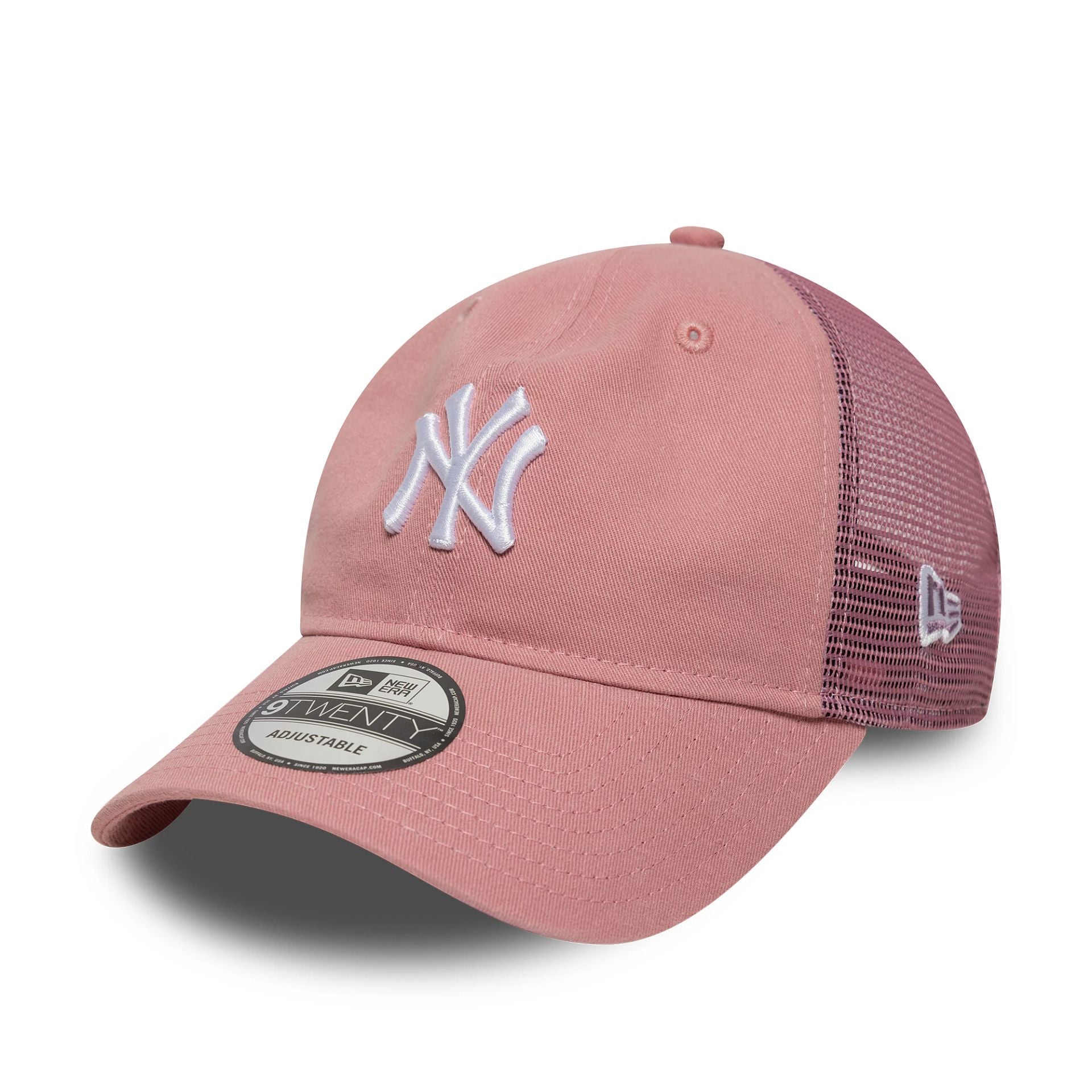 This is a New York Yankees MLB Colour Pack Dark Pink 9TWENTY Trucker Adjustable Cap 1