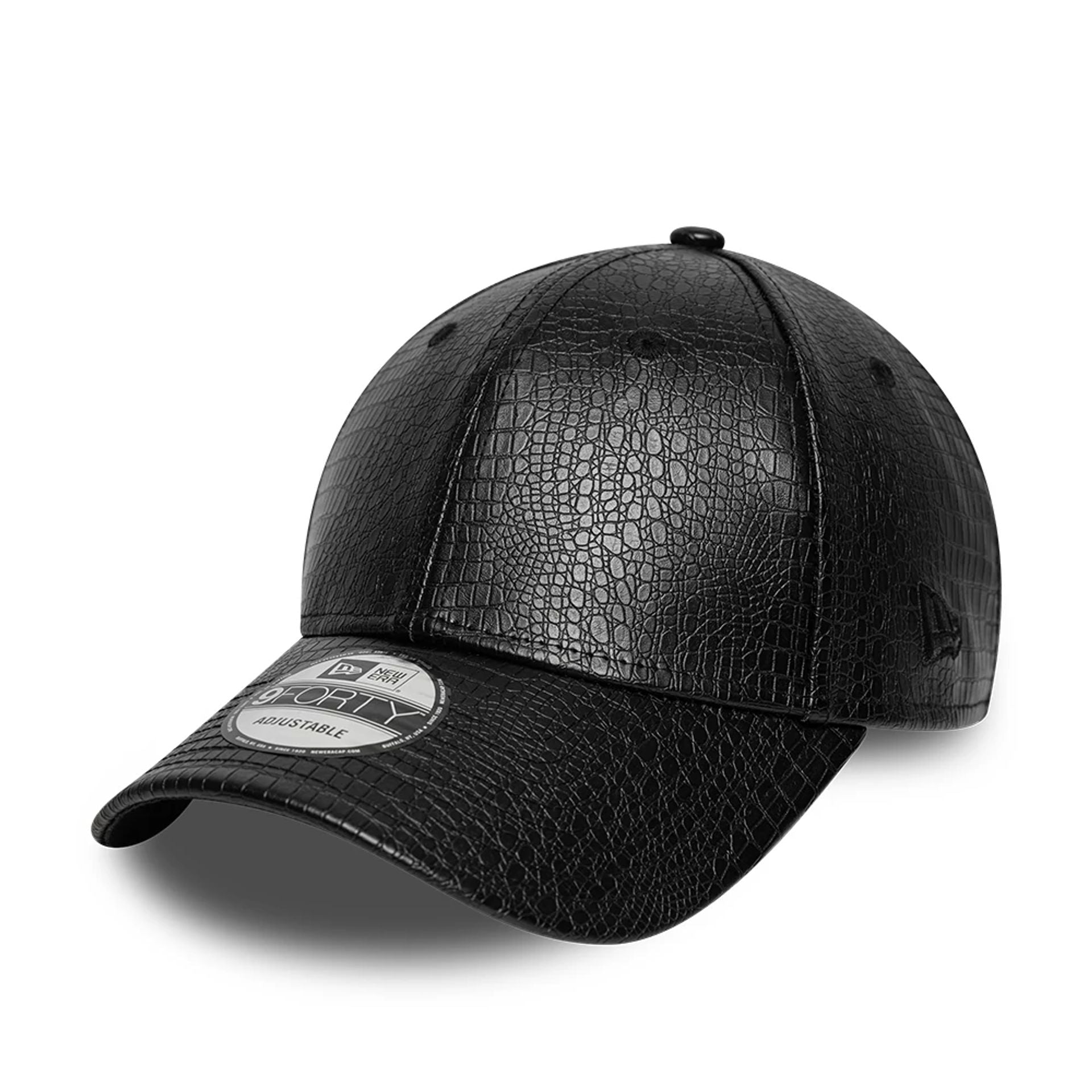 This is a New Era Faux Snake Skin Black 9FORTY Adjustable Cap 1