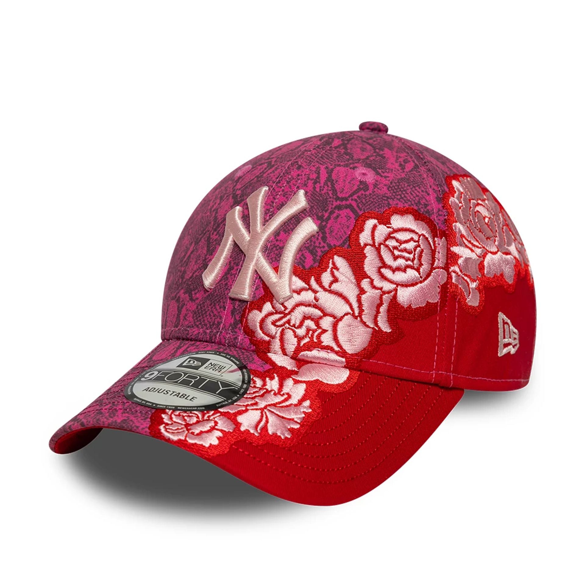 This is a New York Yankees Floral Snake Red 9FORTY Adjustable Cap 1