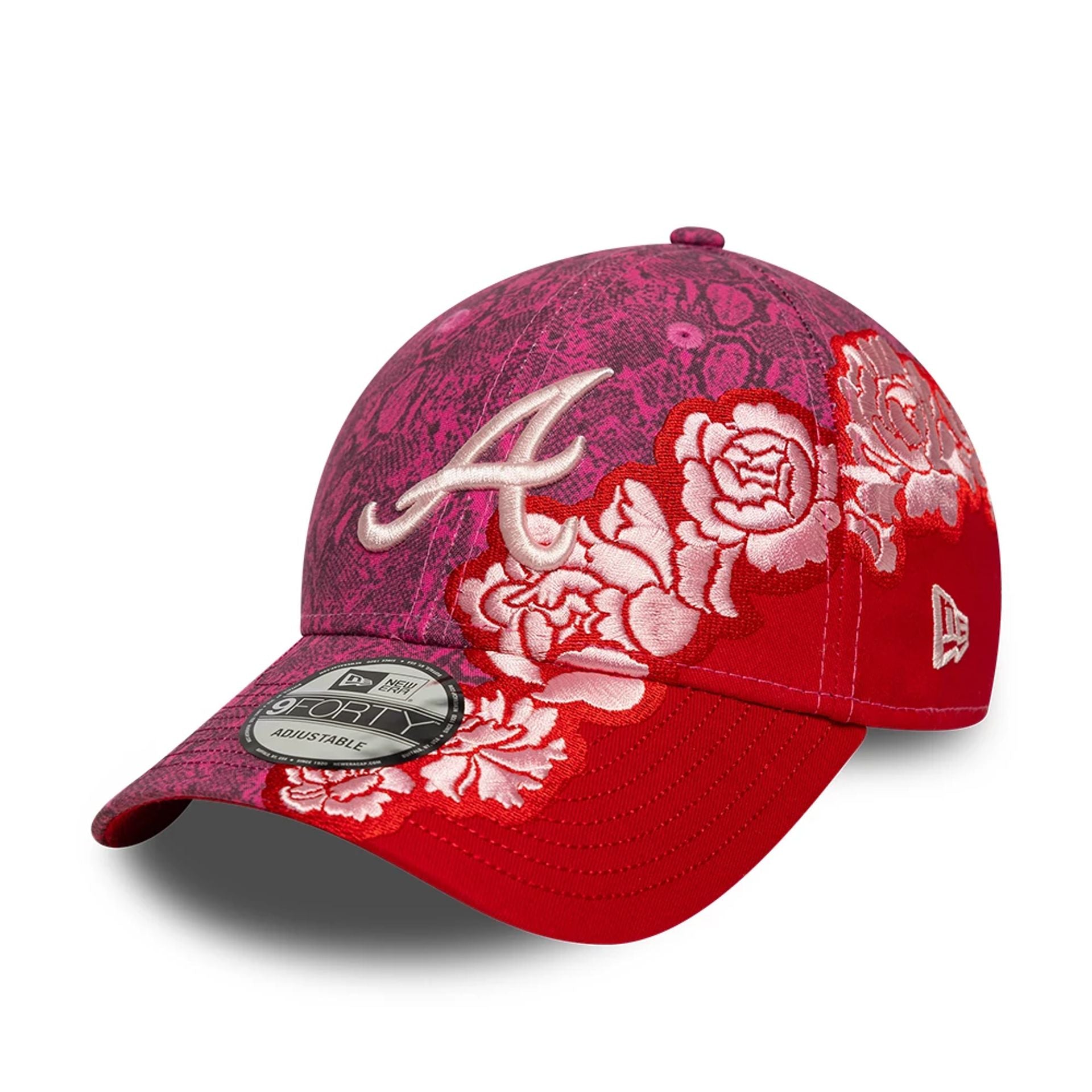 This is a Atlanta Braves Floral Snake Red 9FORTY Adjustable Cap 1