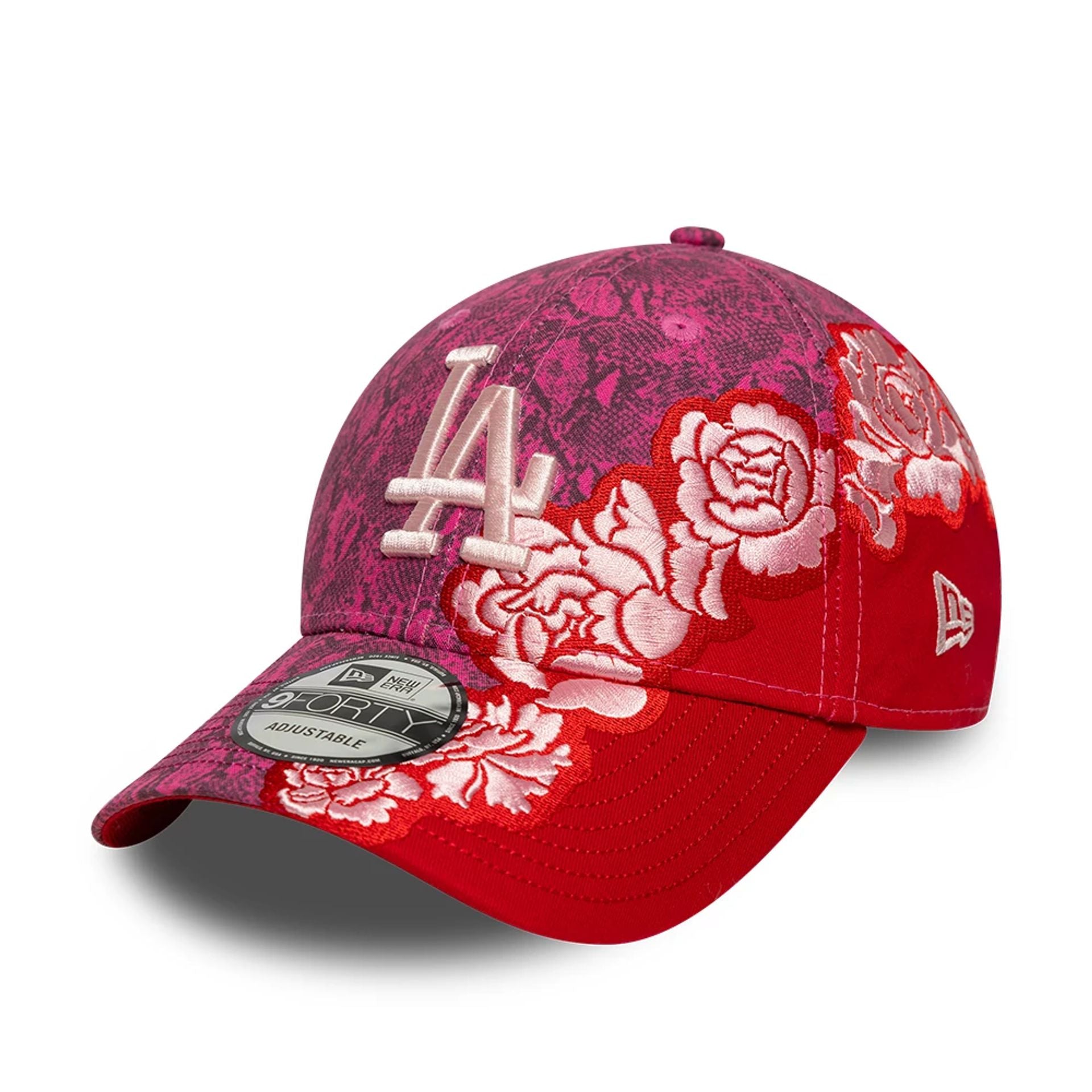 This is a LA Dodgers Floral Snake Red 9FORTY Adjustable Cap 1