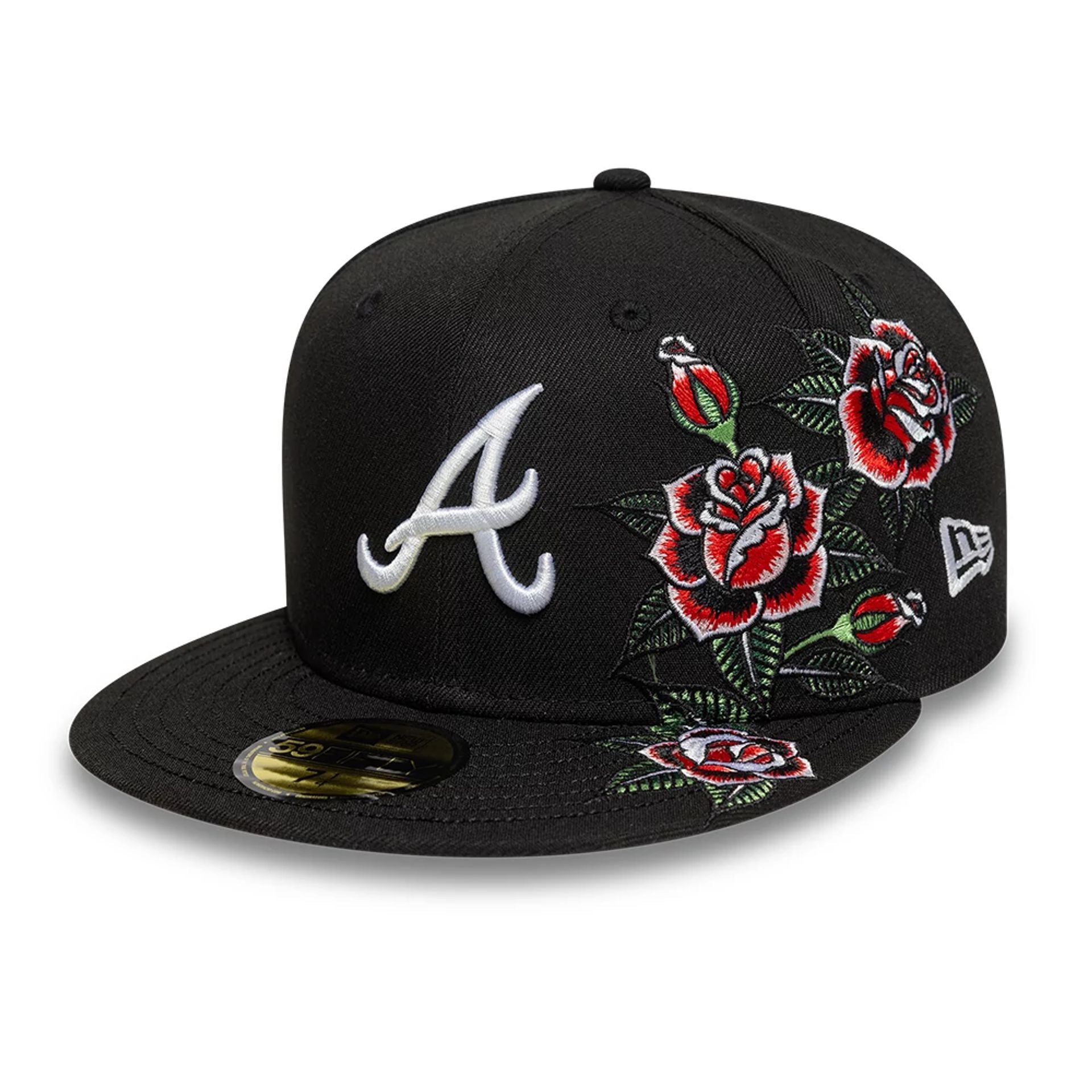 This is a Atlanta Braves MLB Floral Black 59FIFTY Fitted Cap 1