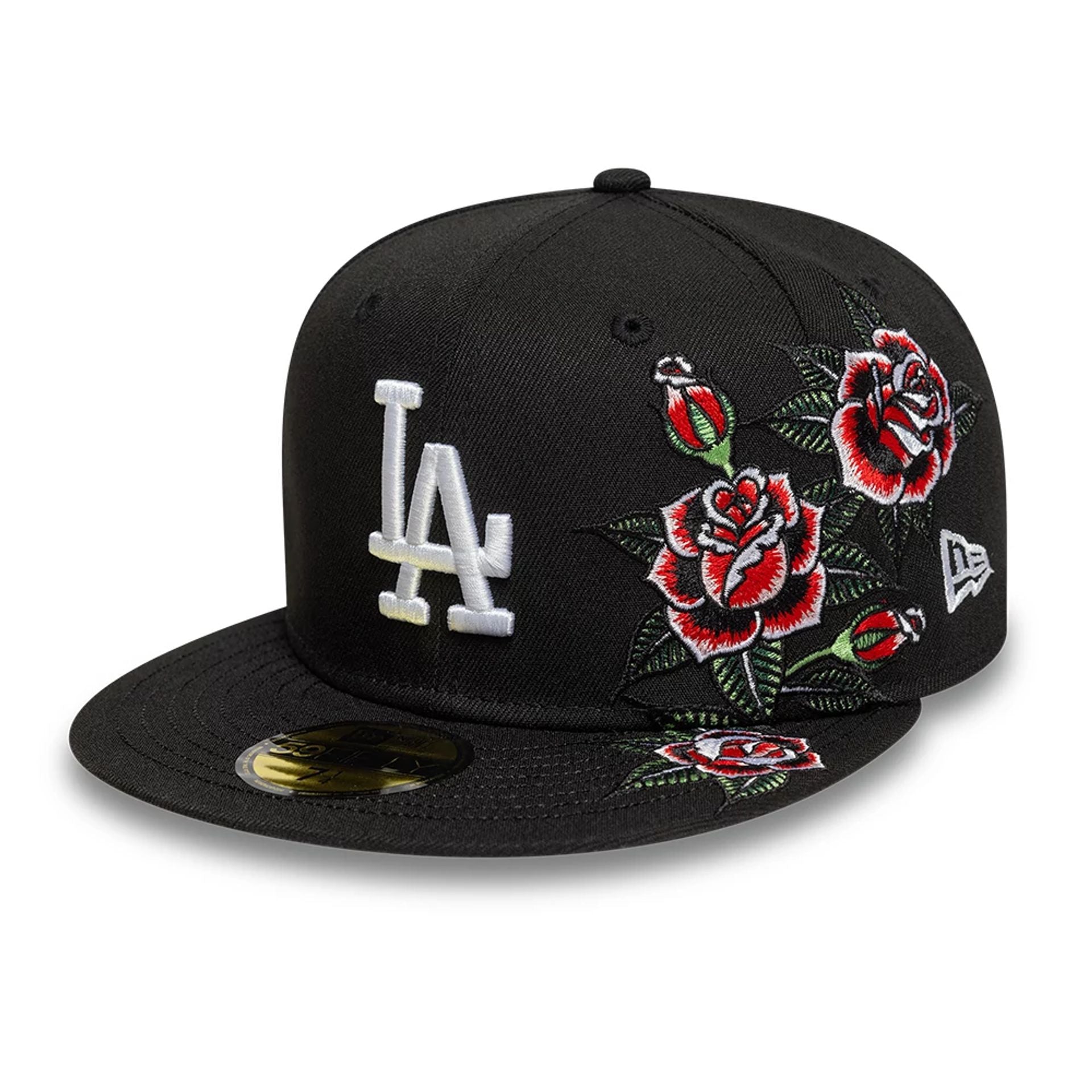 This is a LA Dodgers MLB Floral Black 59FIFTY Fitted Cap 1