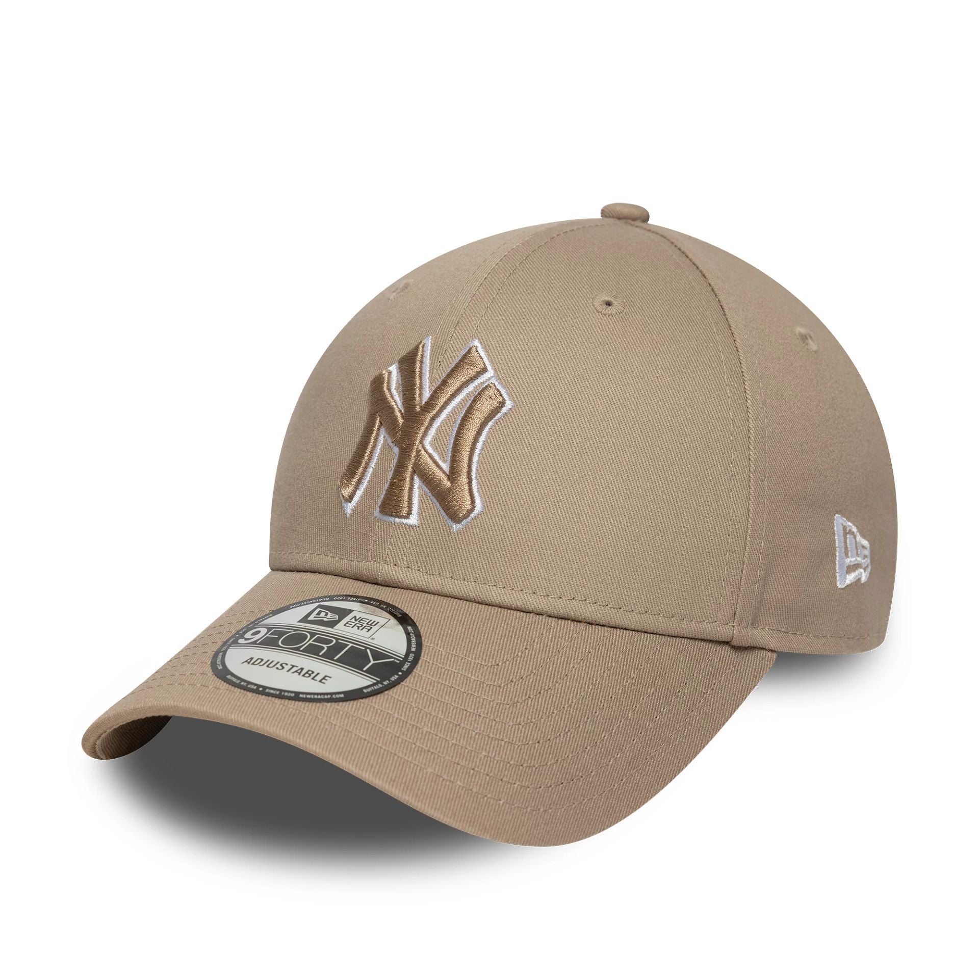 This is a New York Yankees MLB Outline Pastel Brown 9FORTY Adjustable Cap 1