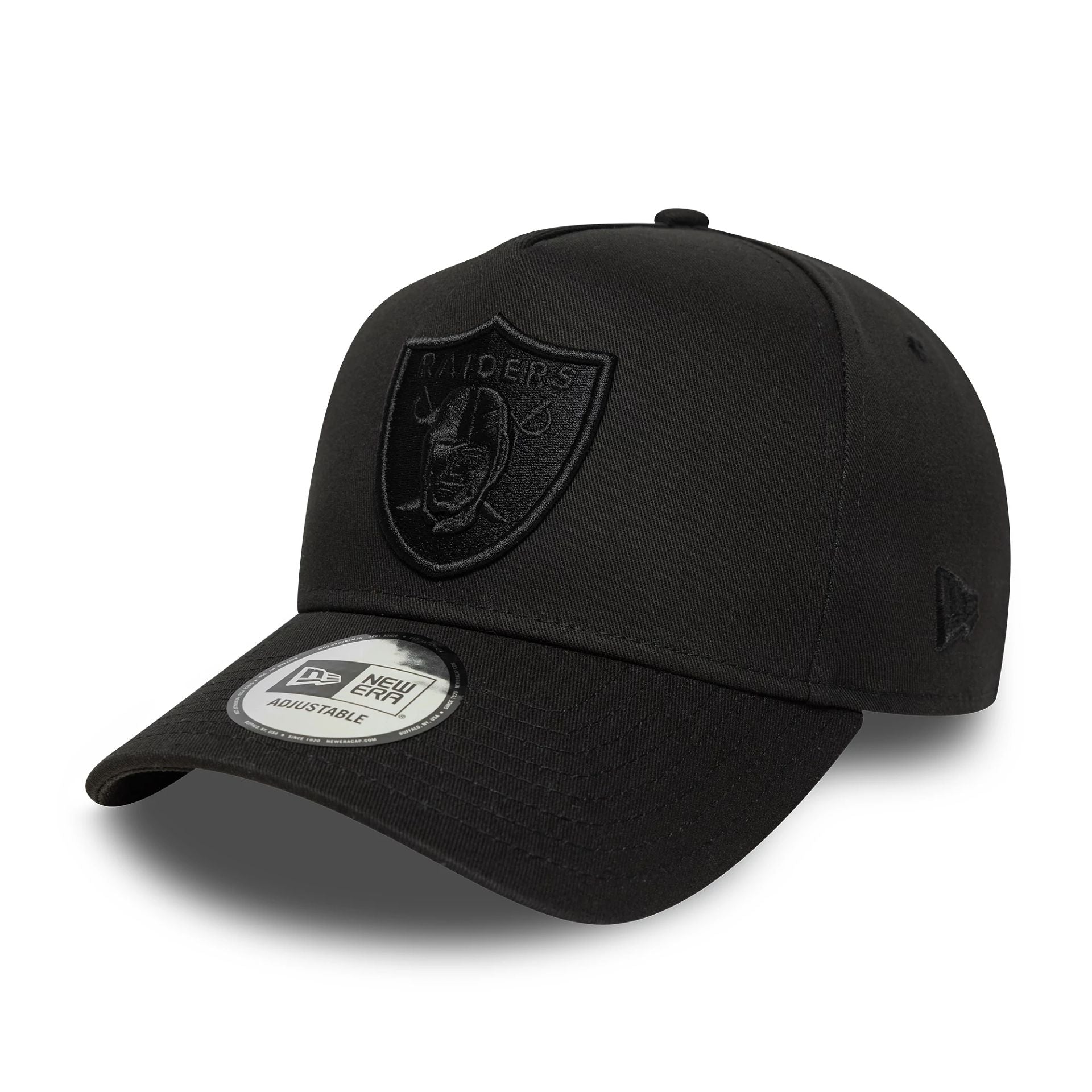 This is a Las Vegas Raiders NFL Essential Black 9FORTY E-Frame Adjustable Cap 1