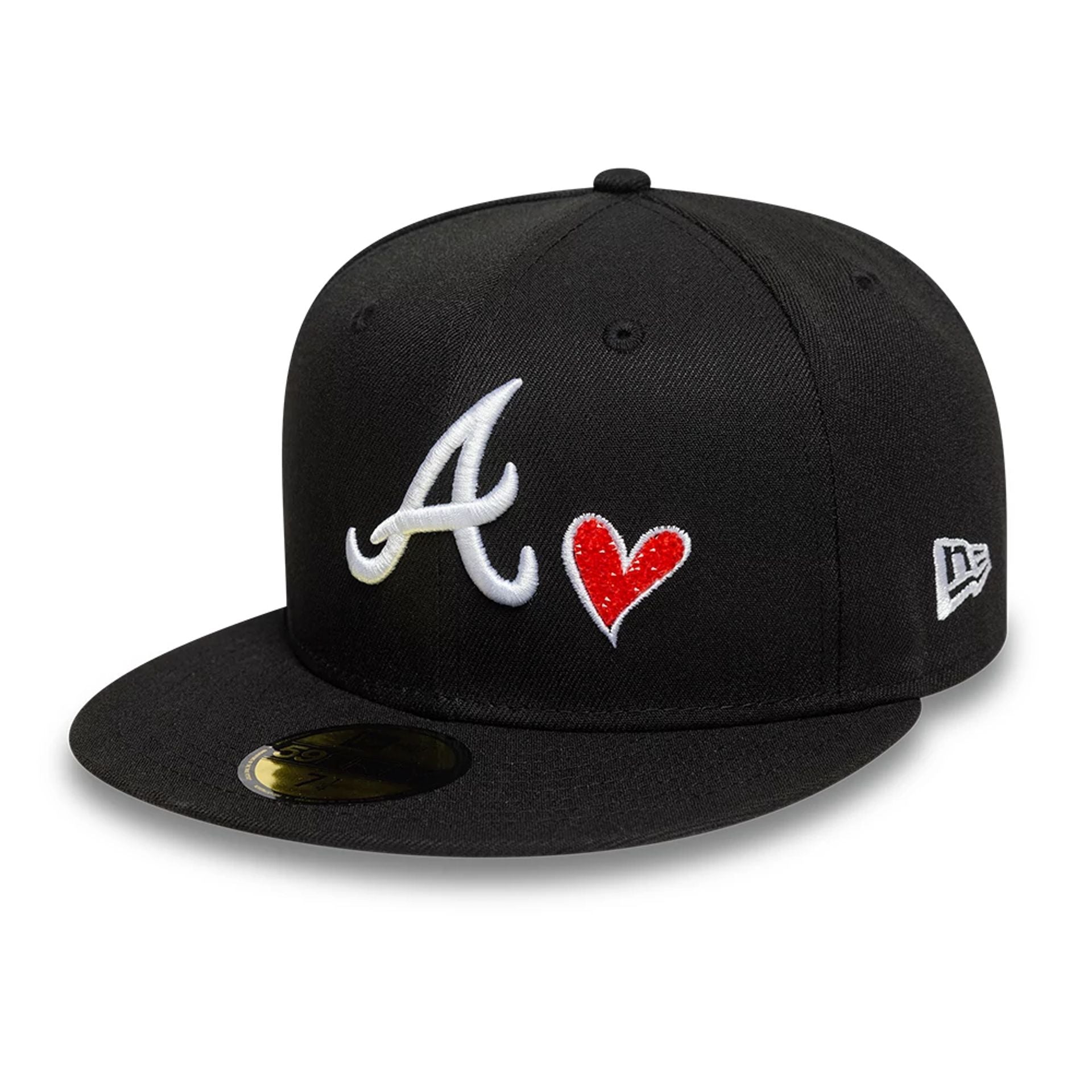 This is a Atlanta Braves Team Heart Logo Black 59FIFTY Fitted Cap 1