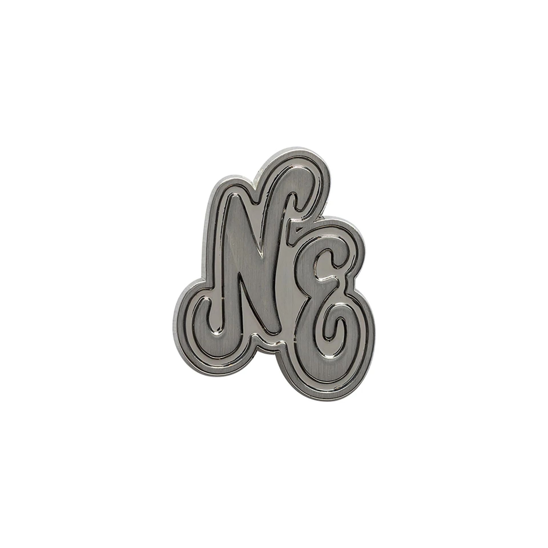 This is a New Era Script Heritage Connect Silver Pin Badge 1