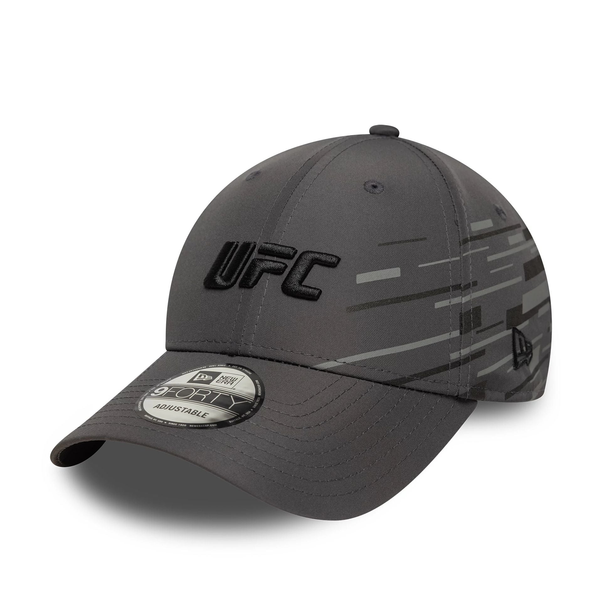 This is a UFC Ultimate Fighting Nylon Side Print Dark Grey 9FORTY Adjustable Cap 1