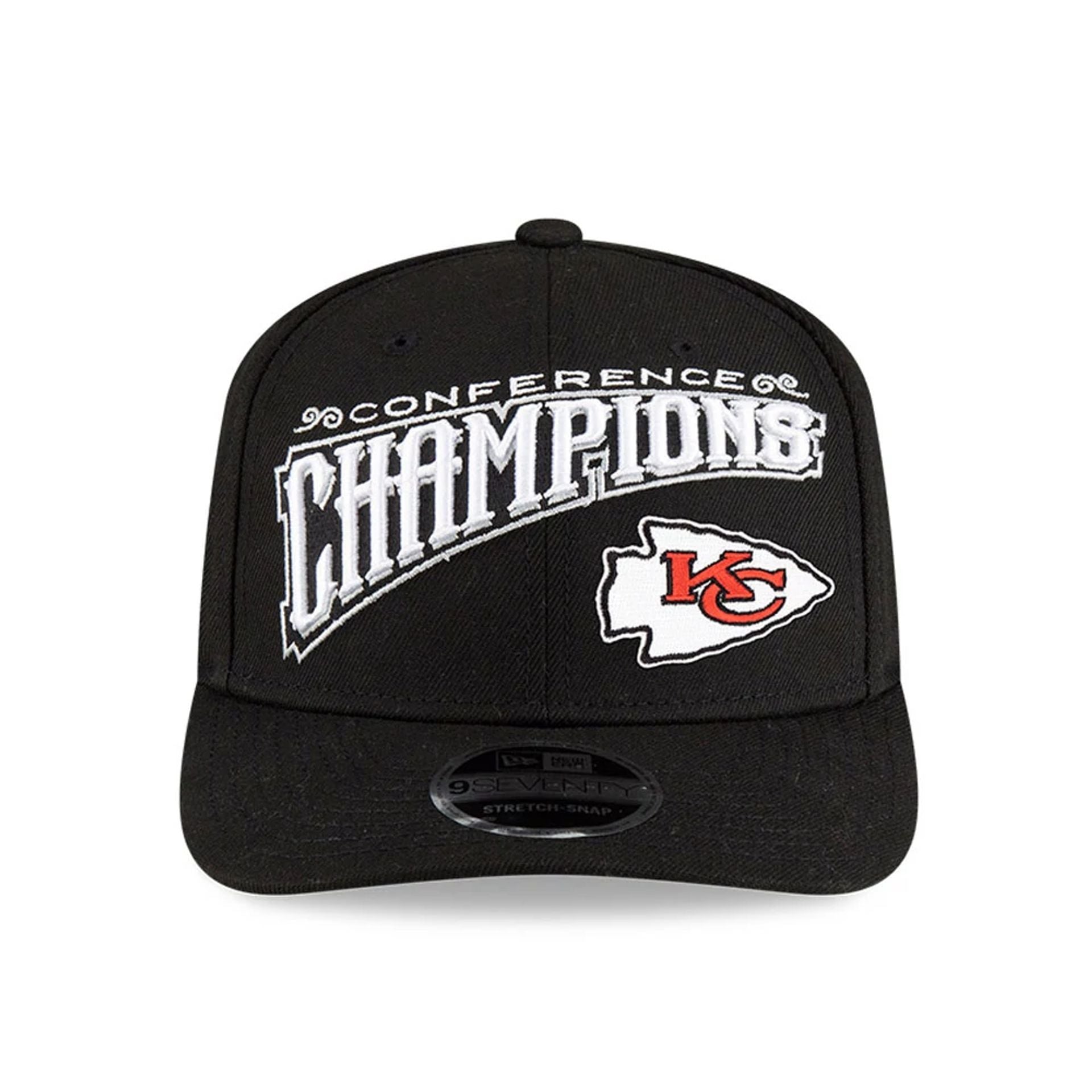 This is a Kansas City Chiefs Super Bowl 2025 Conference Champions Black 9SEVENTY Stretch Snap Adjustable Cap 2