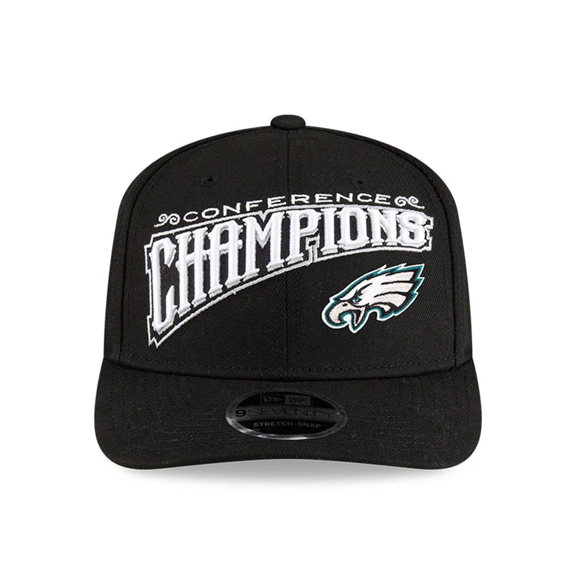 This is a Philadelphia Eagles Super Bowl 2025 Conference Champions Black 9SEVENTY Stretch Snap Adjustable Cap 2