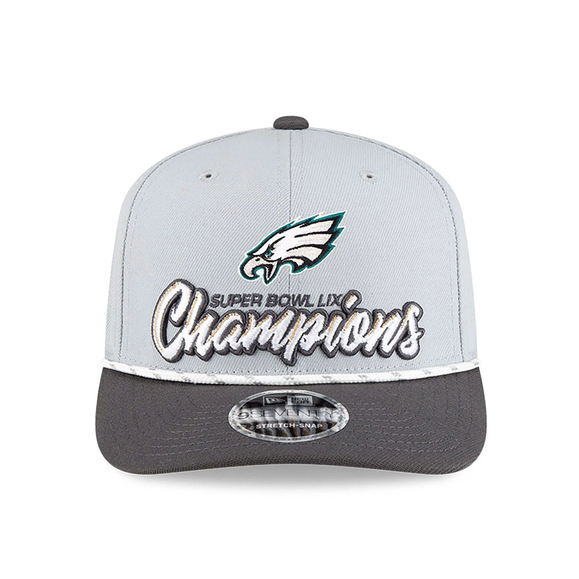 This is a Philadelphia Eagles Super Bowl 2025 Champions Grey 9SEVENTY Stretch Snap Adjustable Cap 2