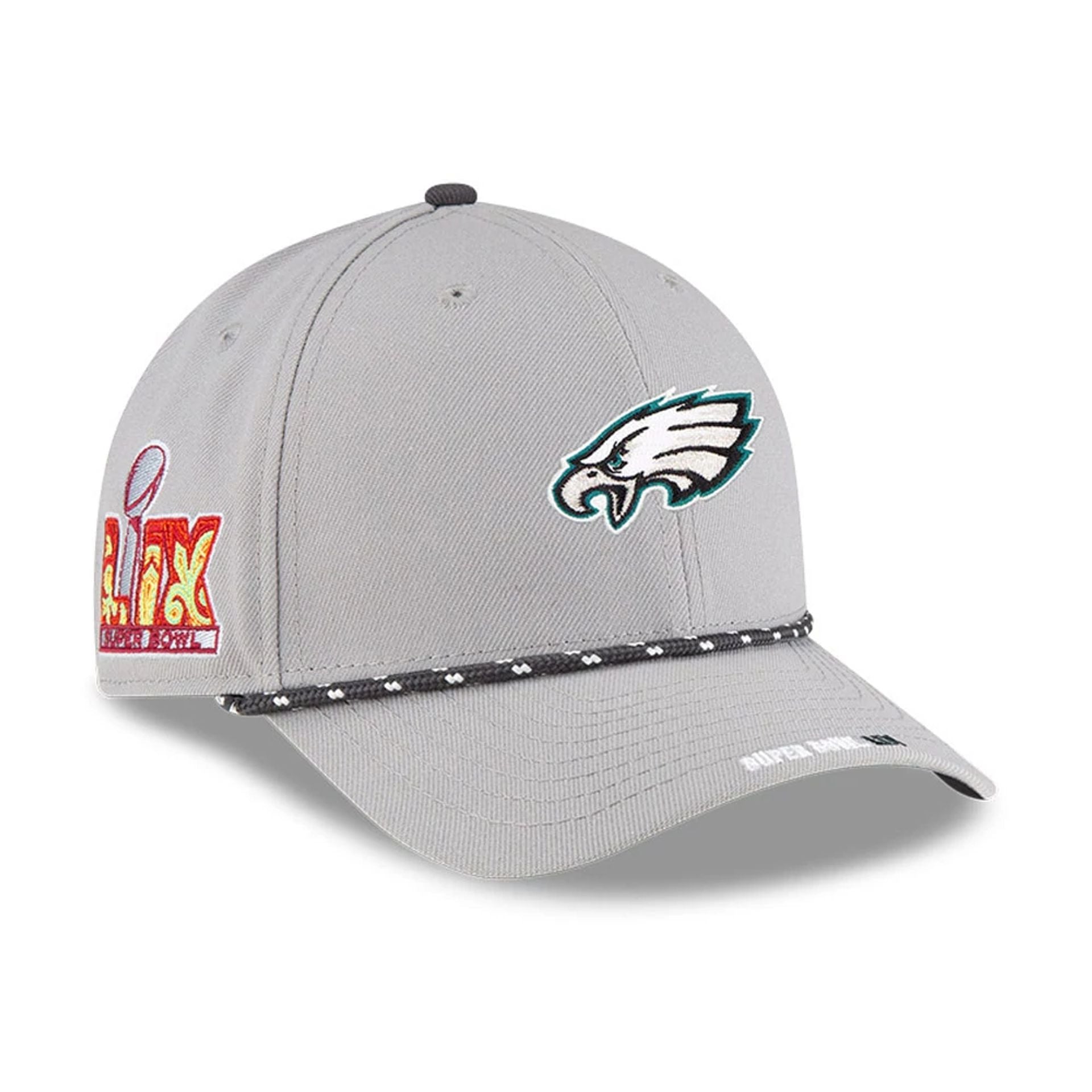 This is a Philadelphia Eagles Super Bowl 2025 On Field Grey 9FORTY M-Crown Adjustable Cap 1