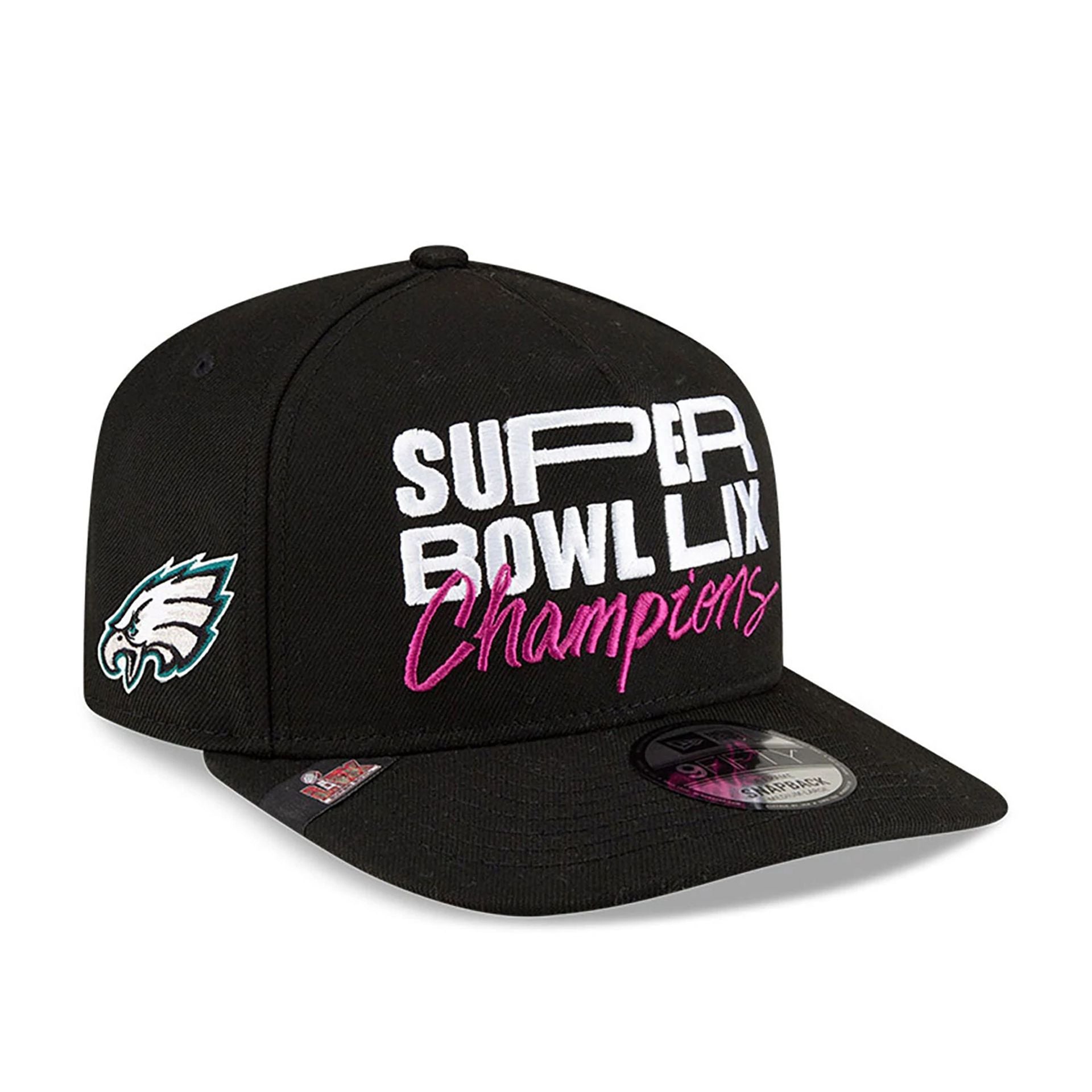 This is a Philadelphia Eagles Super Bowl 2025 Parade Black 9FIFTY A-Frame Adjustable Cap 1