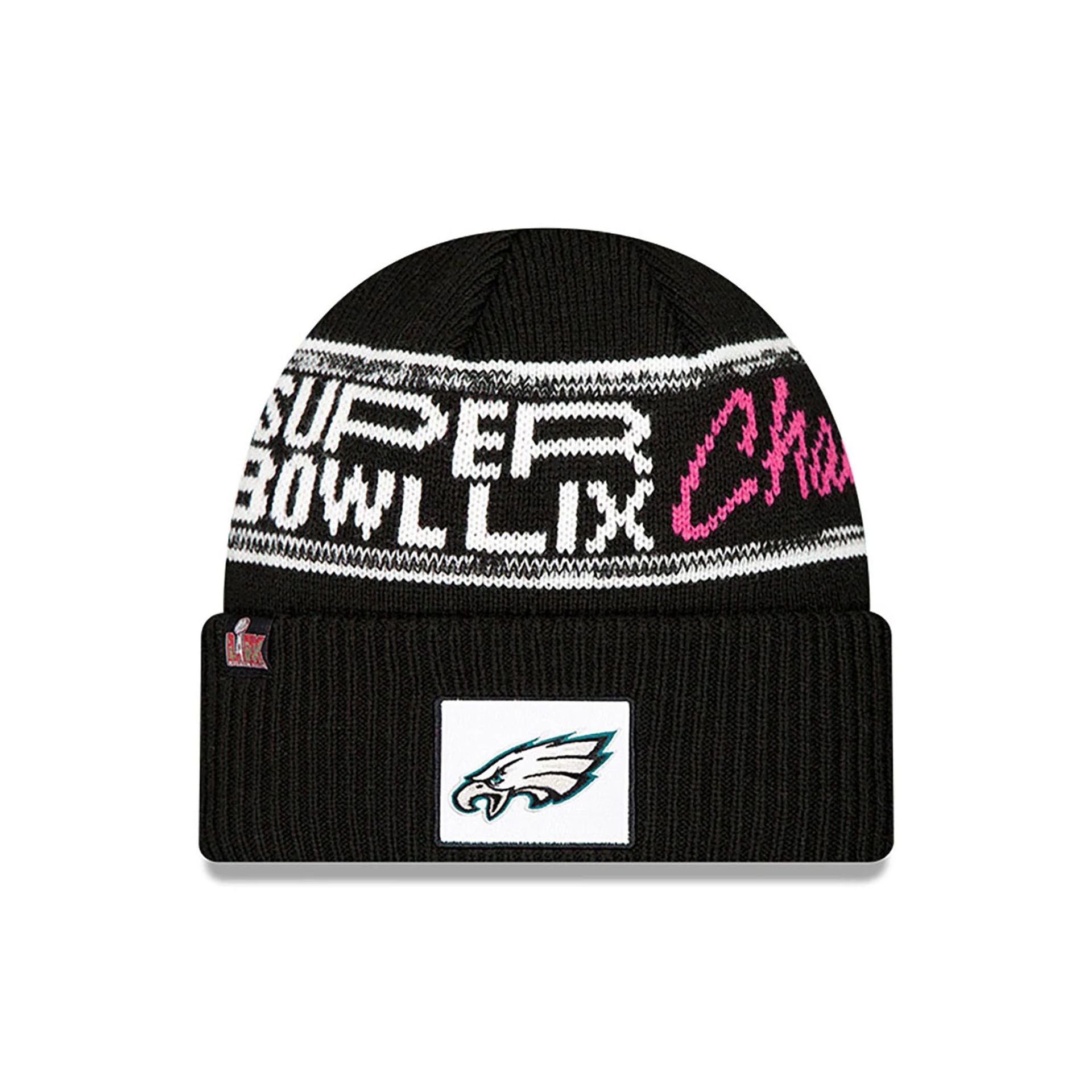 This is a Philadelphia Eagles Super Bowl 2025 Parade Black Cuff Knit Beanie Hat 1