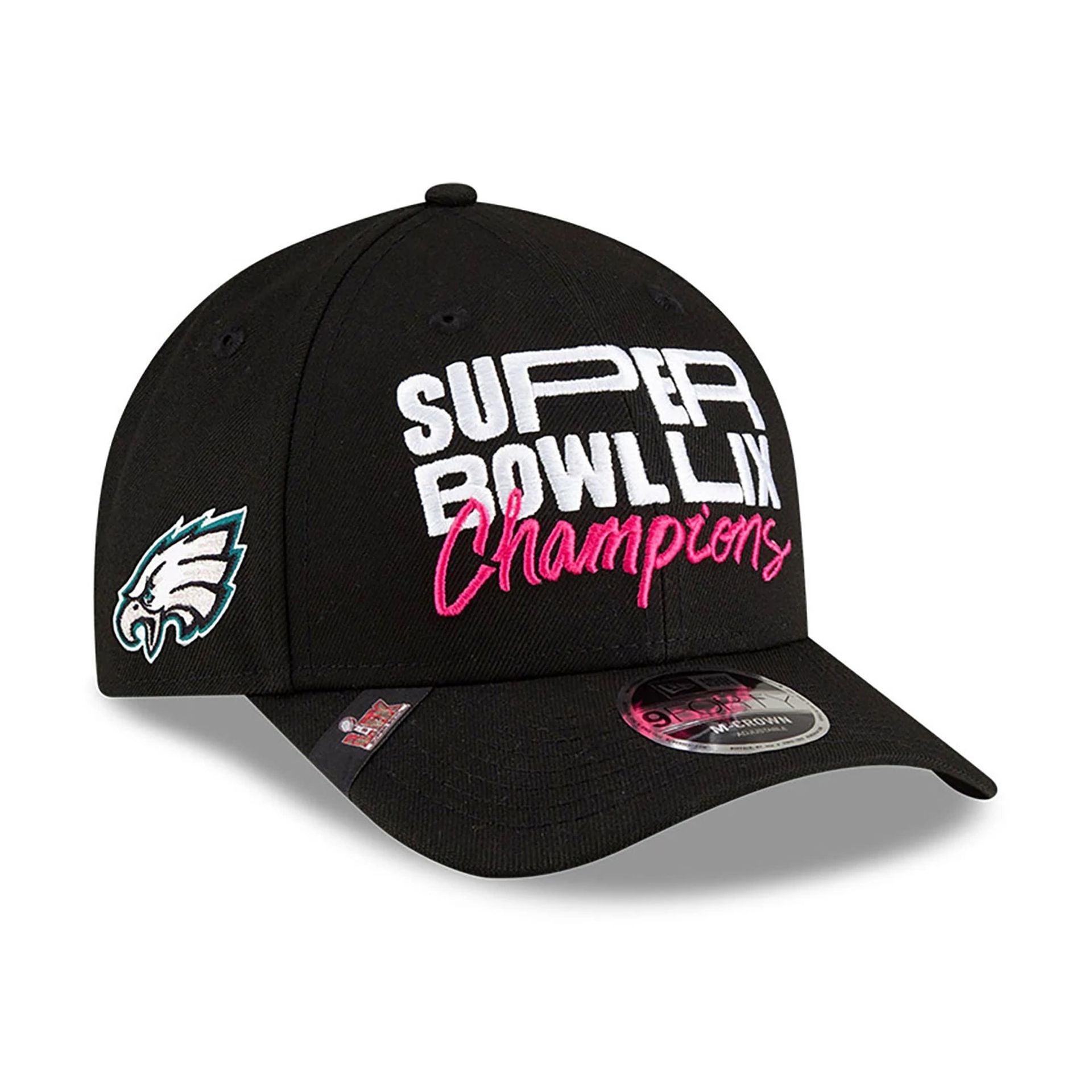 This is a Philadelphia Eagles Super Bowl 2025 Parade Black 9FORTY M-Crown Adjustable Cap 1