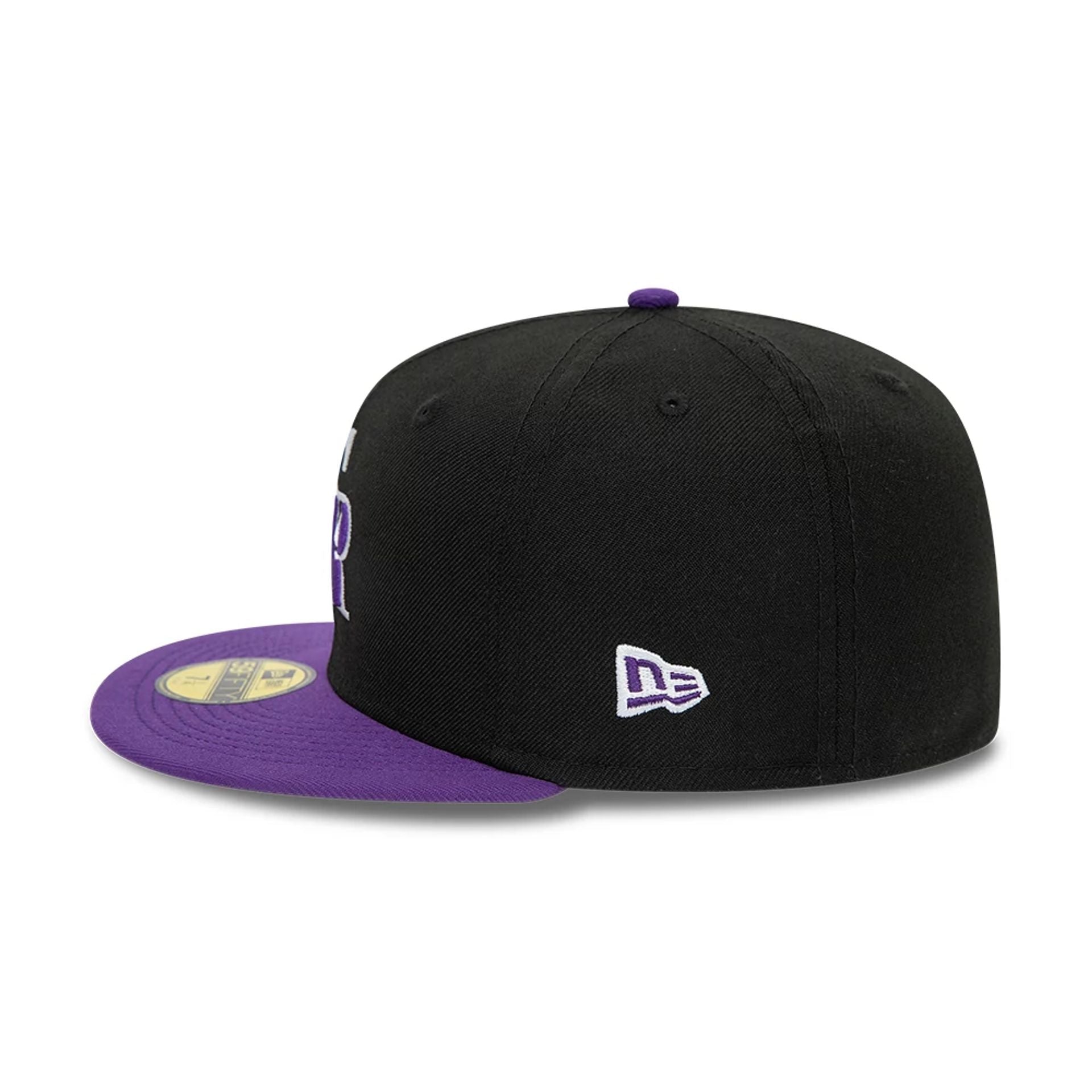 This is a Colorado Rockies MLB Purple Success Black 59FIFTY Fitted Cap 6