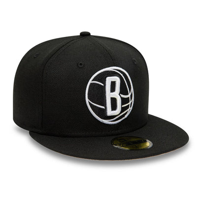 This is a Brooklyn Nets Logo NBA Borough Of Neighbourhoods Black 59FIFTY Fitted Cap 1